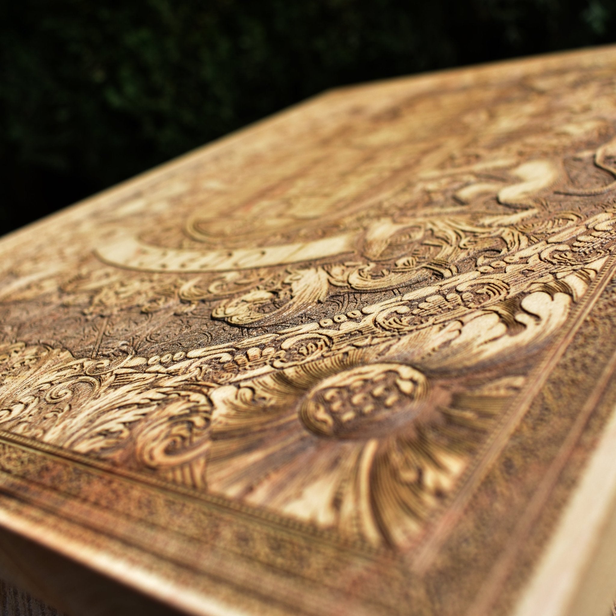 Historic Spanish coat of arms from Toledo, detailed engraving on wood.