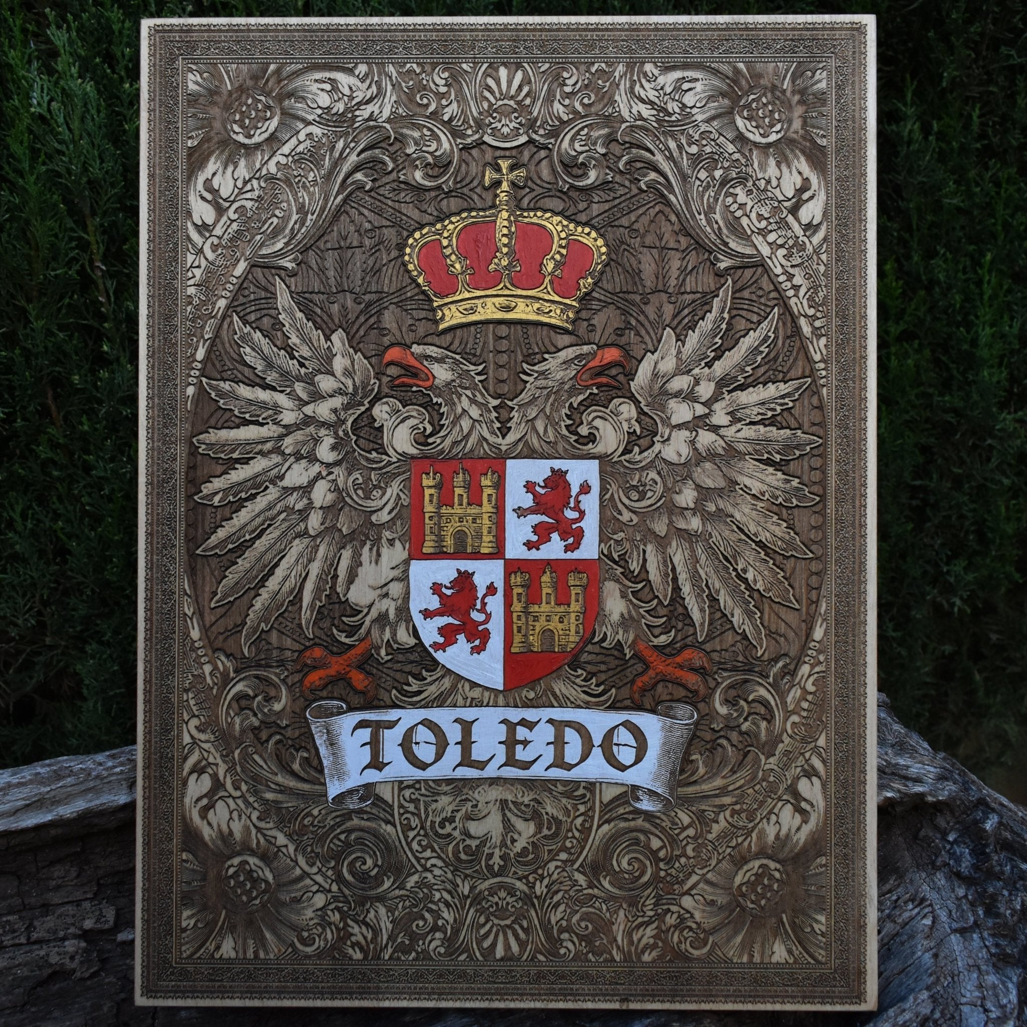 Toledo Spanish Coat of Arms hand-painted on maple wood