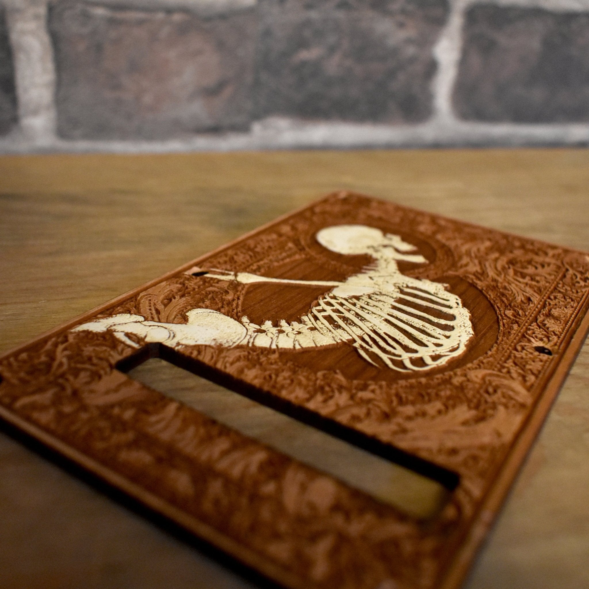 Close-up of unique cherry wood tremolo cover for Stratocaster, perfect for SSS & HSS models