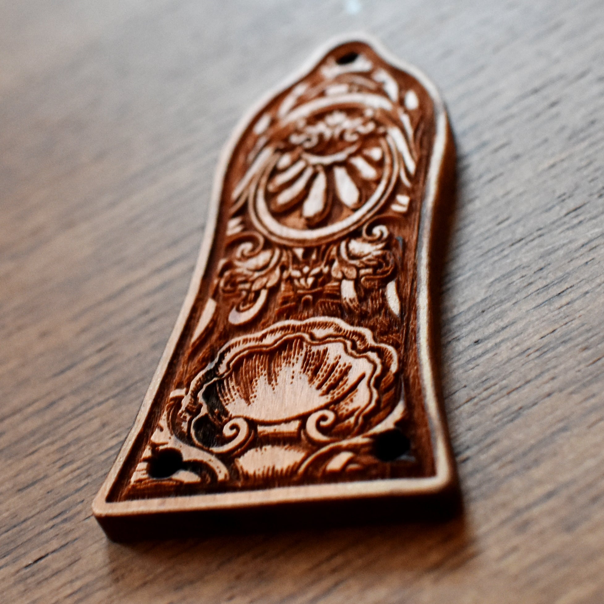 Truss Rod Cover for Epiphone Les Paul Embellishment 3 – gothic art, engraved wood, dark fantasy, skeleton design, artisan crafted