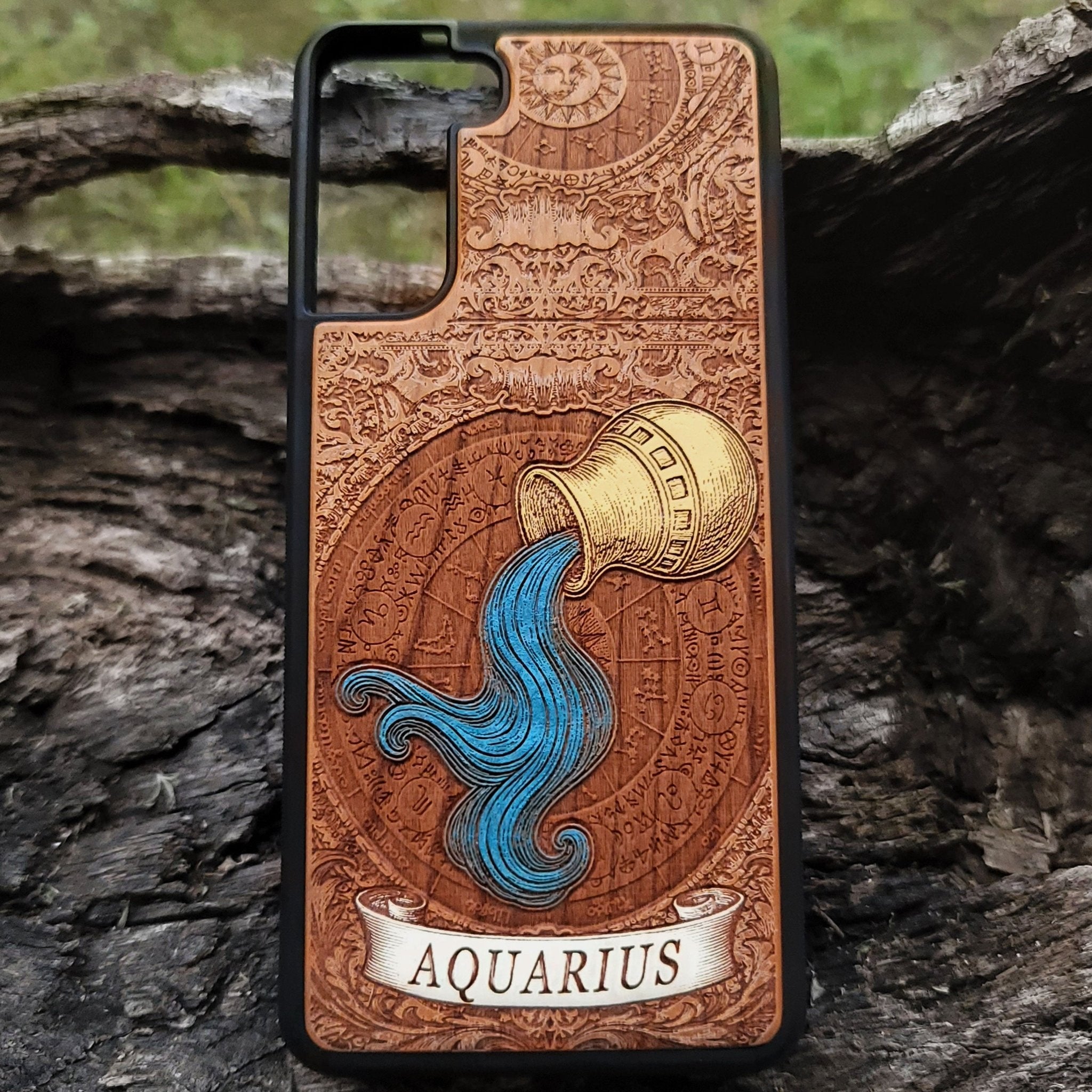 Personalized Aquarius zodiac case with artistic celestial design