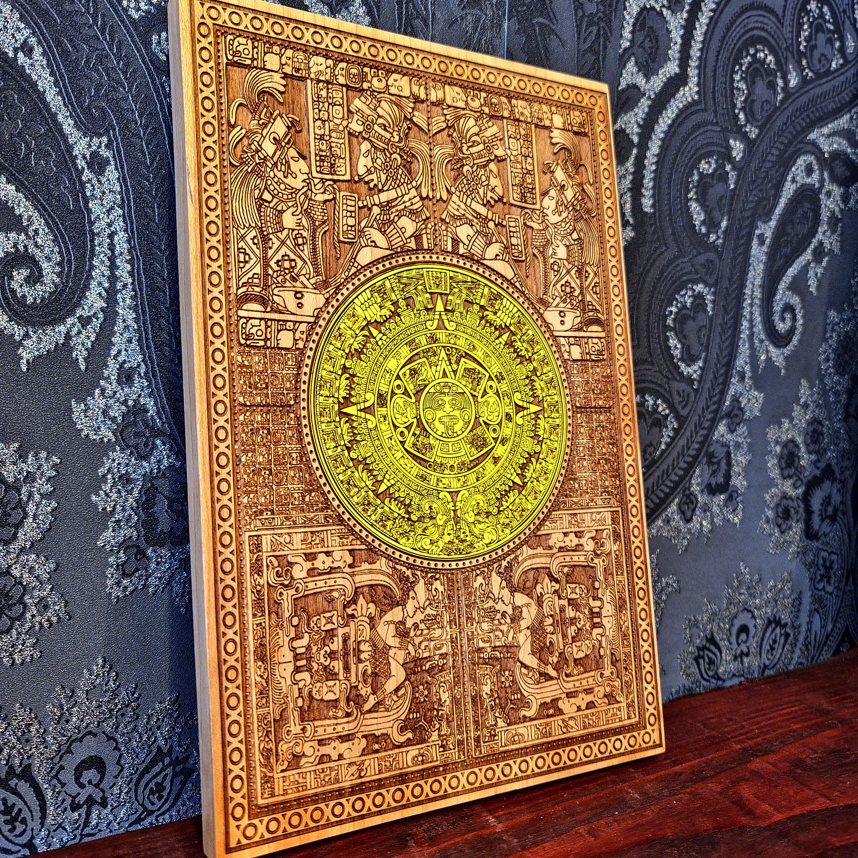 Aztec Calendar - Medium Hand Painted