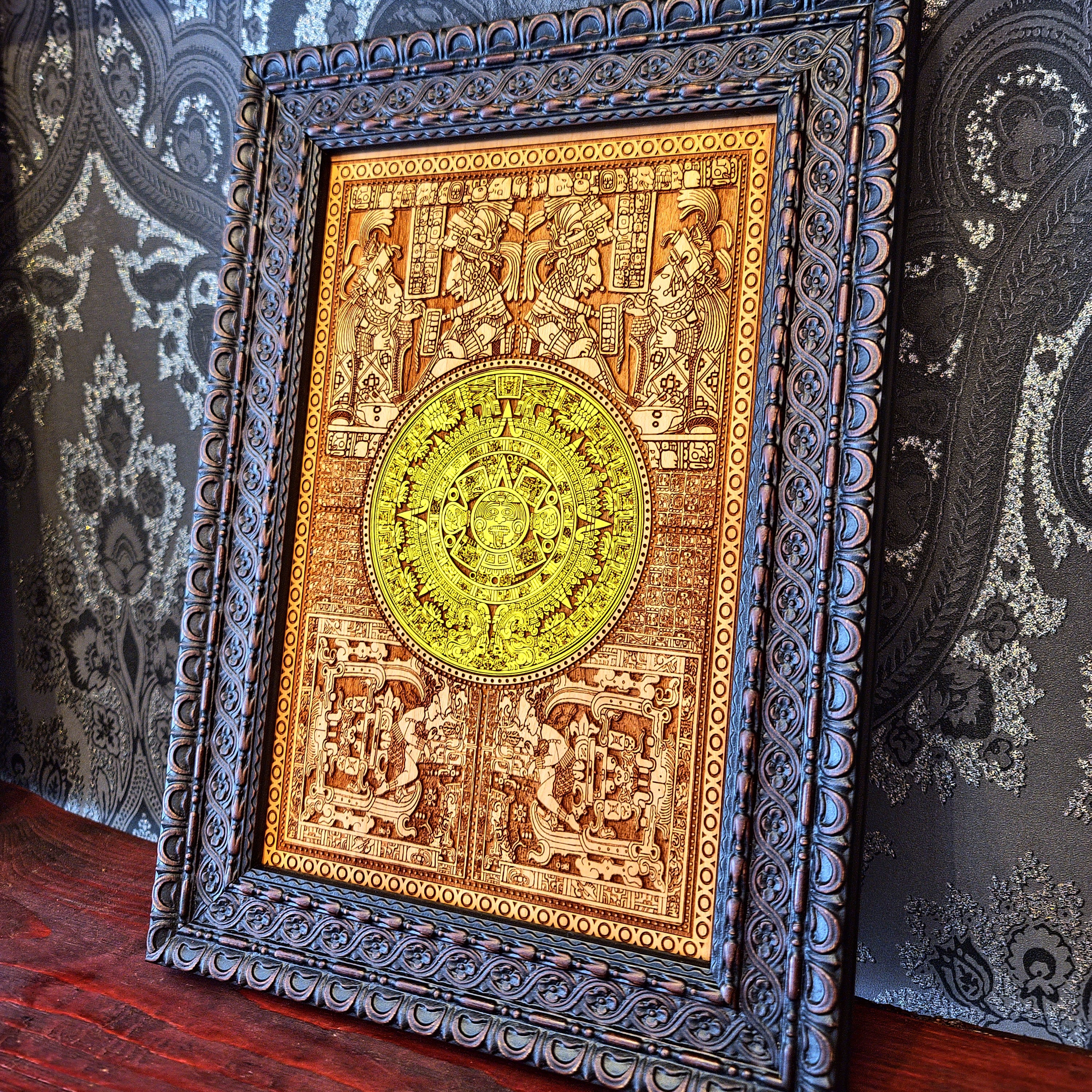 Aztec Calendar - Medium Hand Painted