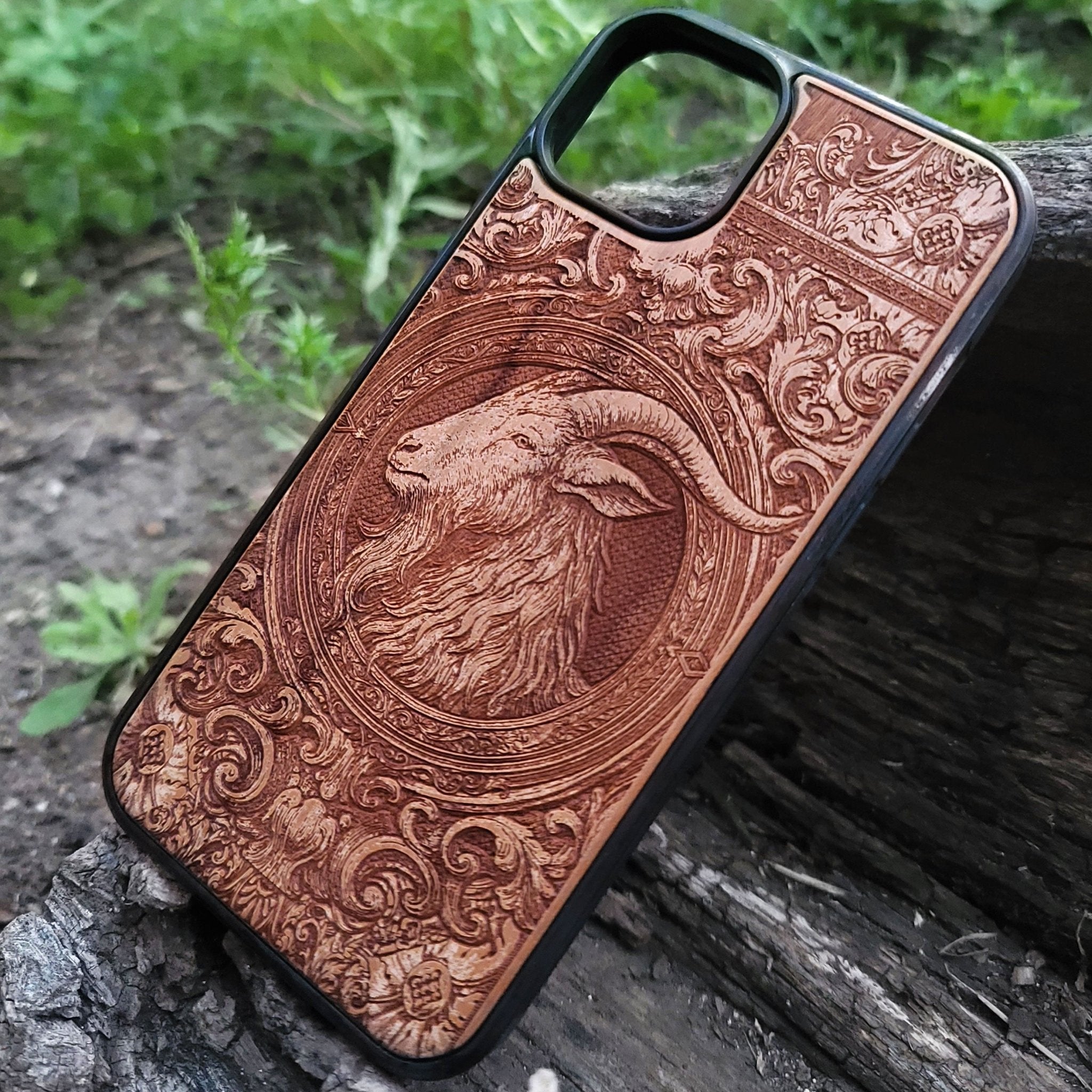 Baphomet goat head wood phone case iPhone Galaxy S