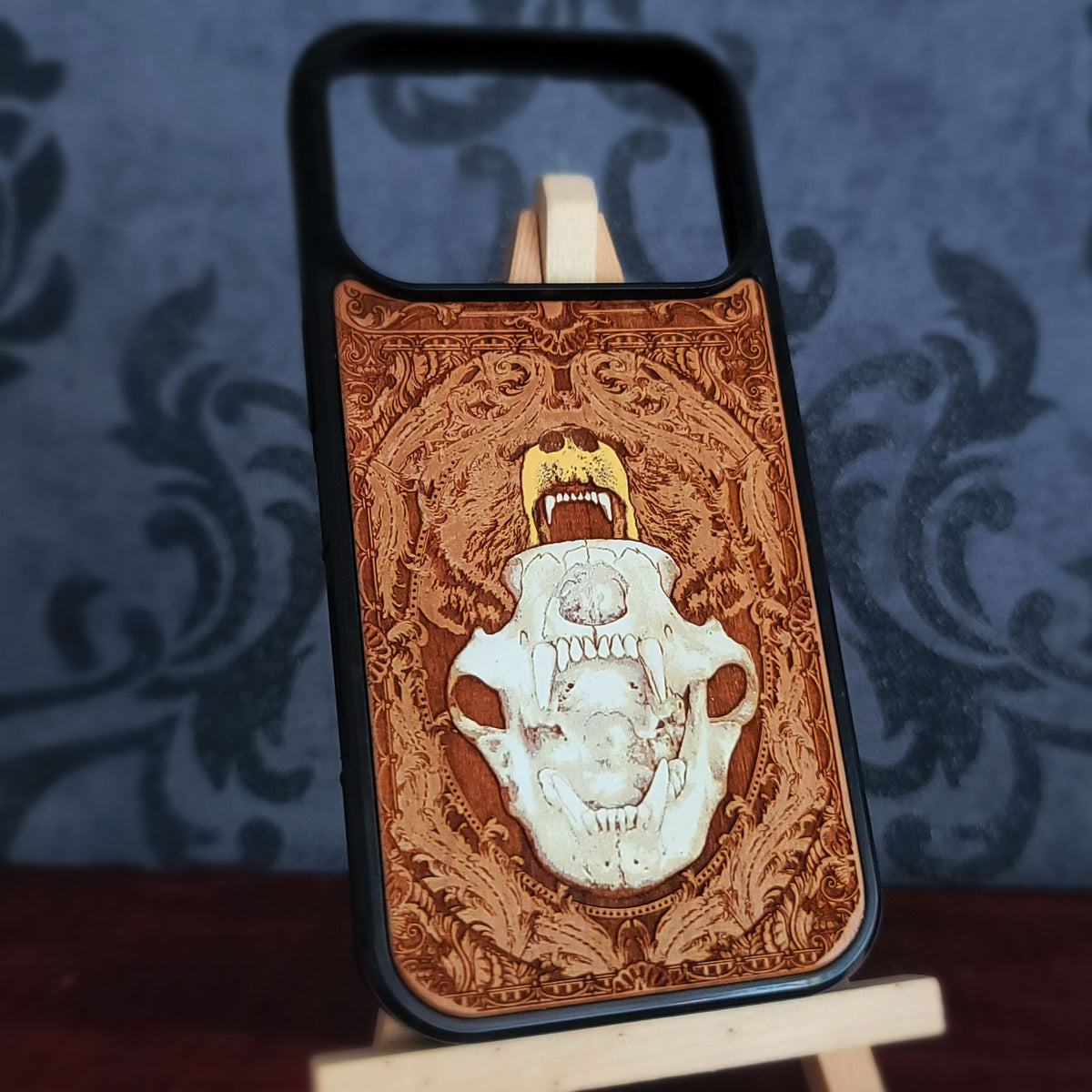 Bear Skull - Wood Phone Case - Hand Painted
