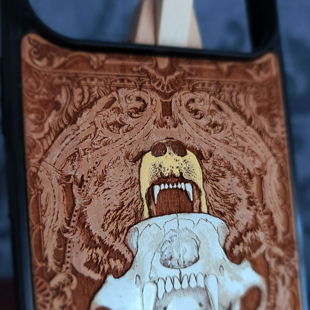 Bear Skull - Wood Phone Case - Hand Painted