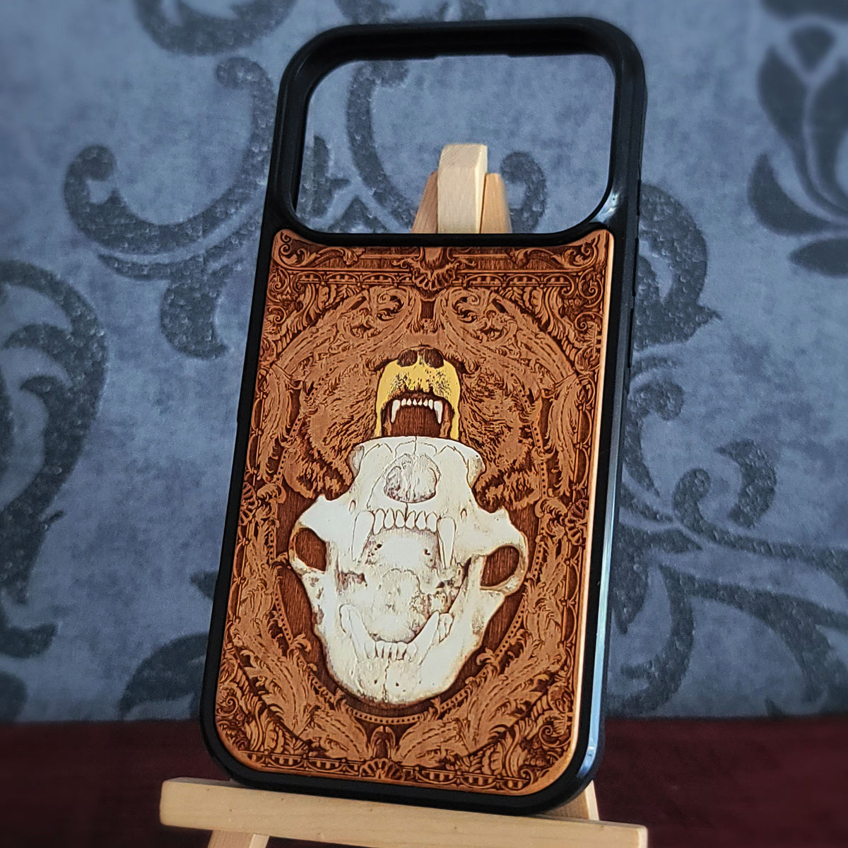 Bear Skull - Wood Phone Case - Hand Painted