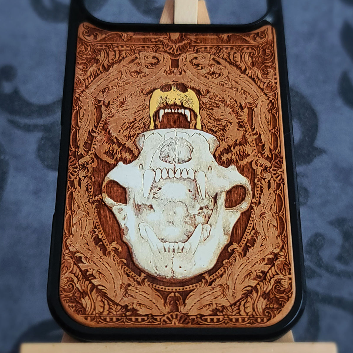 Bear Skull - Wood Phone Case - Hand Painted