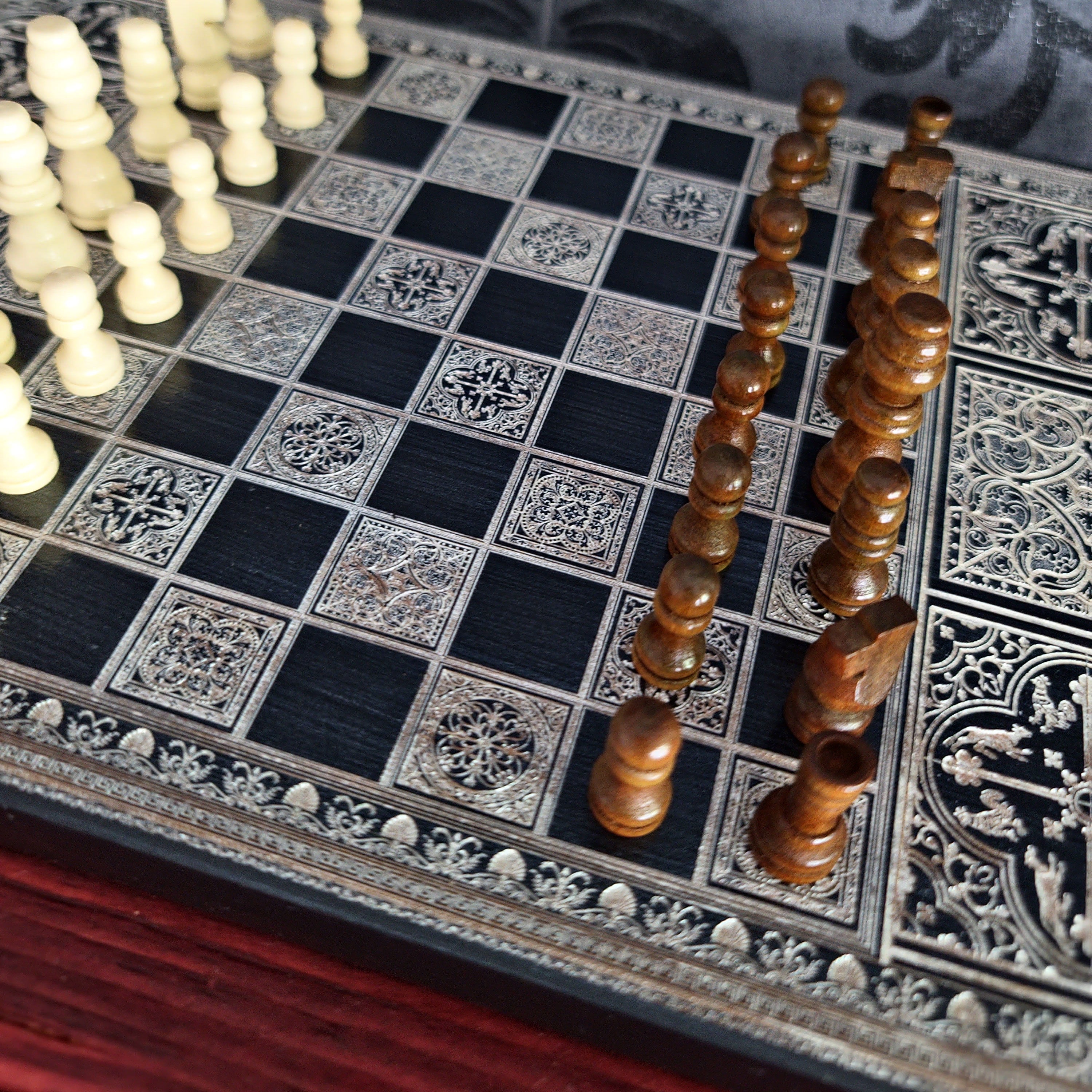 Black & Silver Chess Board Wood - A4 Size