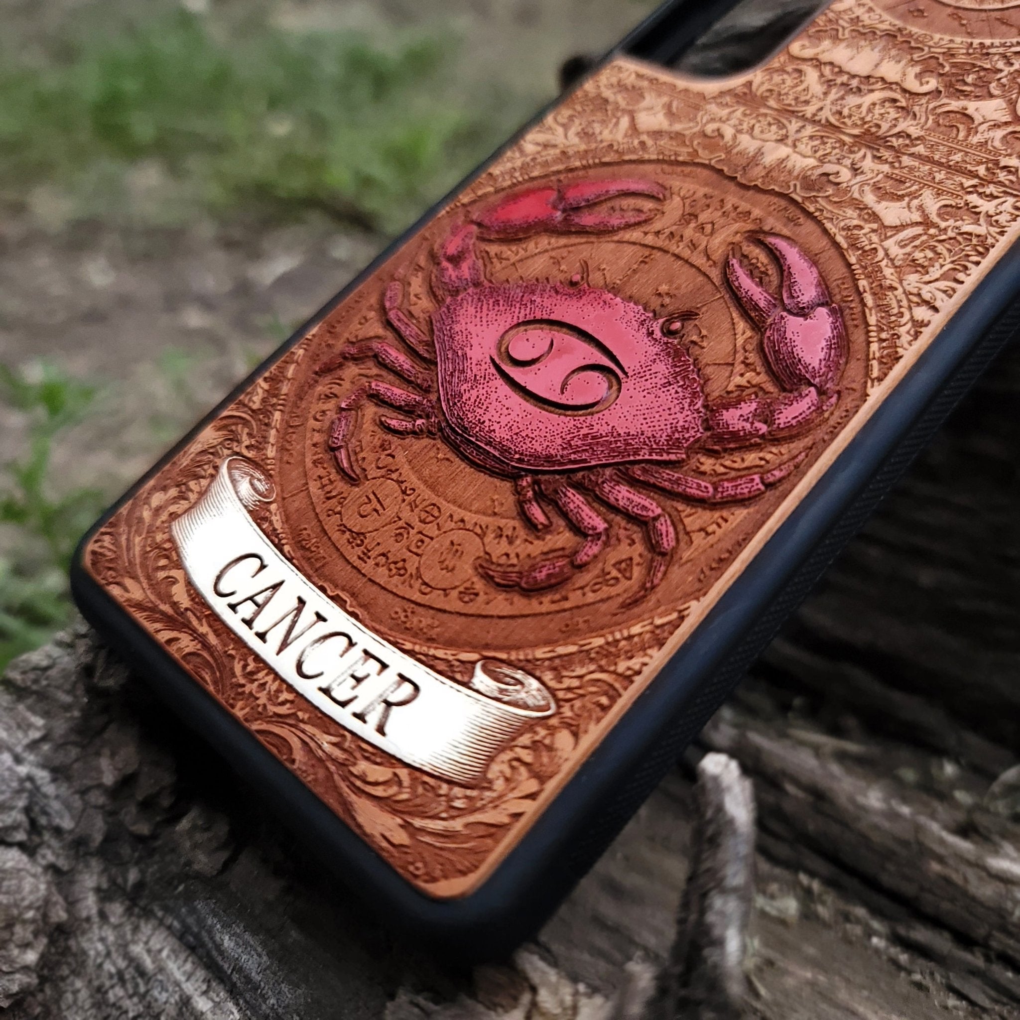 Taurus Zodiac Phone Case, Hand-Painted Horoscope Wood Cover