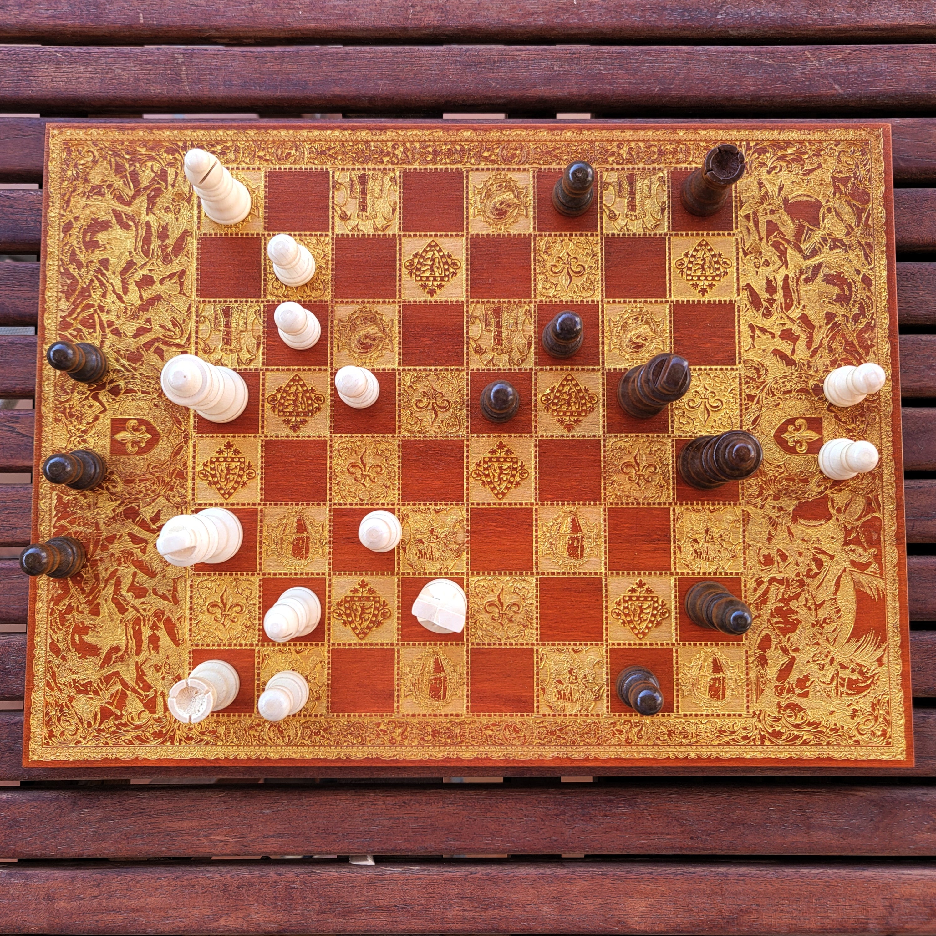 Battle Chess Board - Mahogany & Gold - A3 Large Size