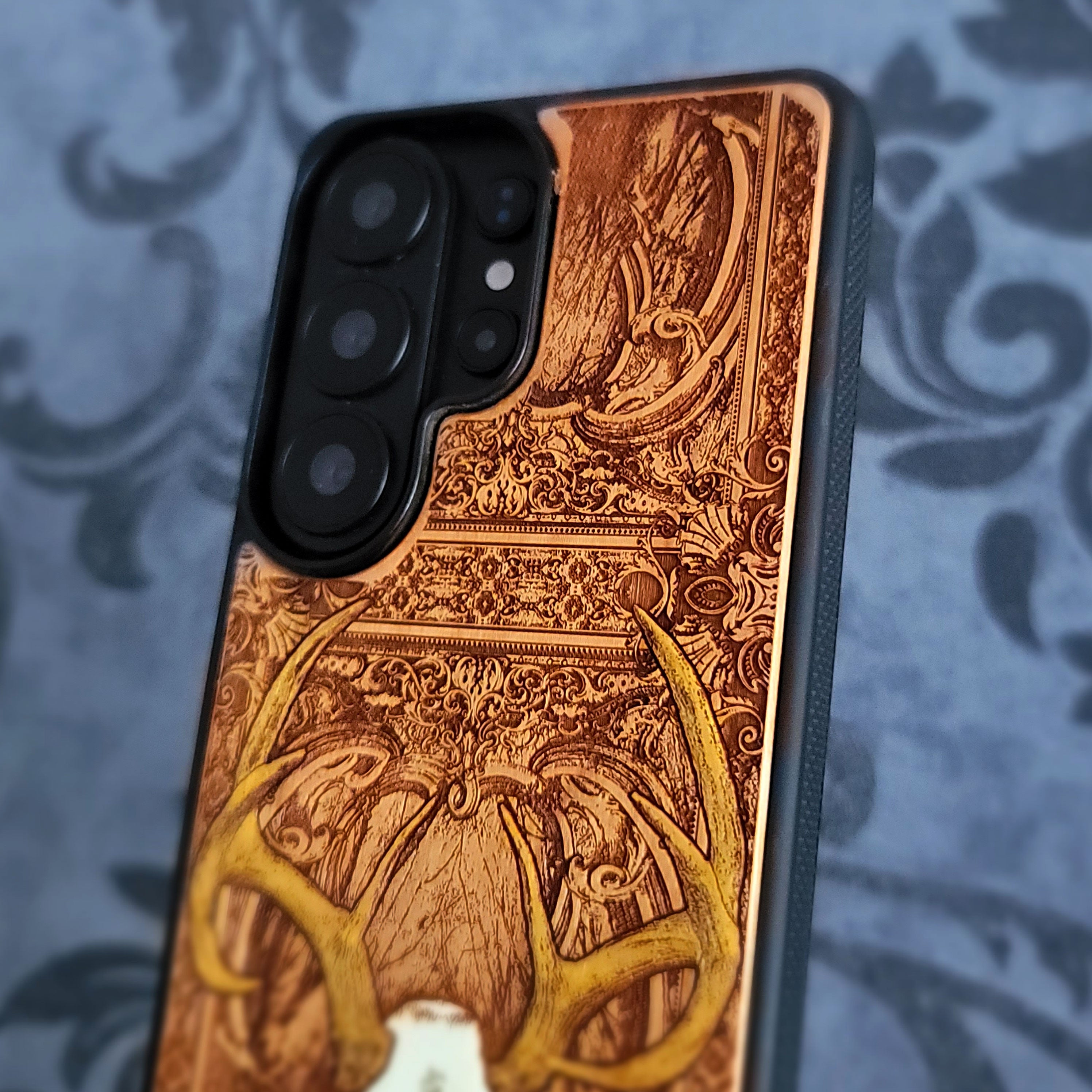 Deer Skull Wood Phone Case Hand Painted