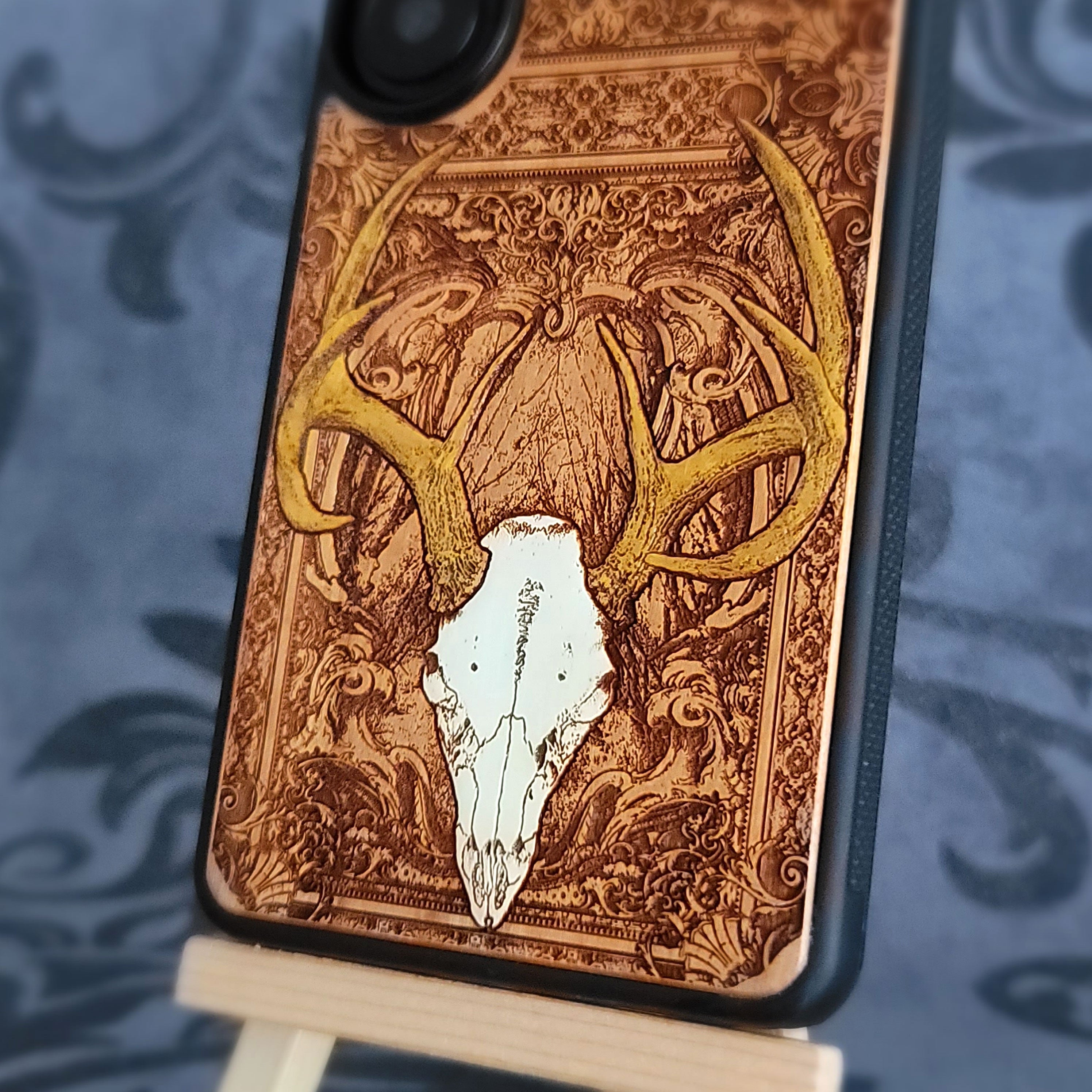 Deer Skull Wood Phone Case Hand Painted