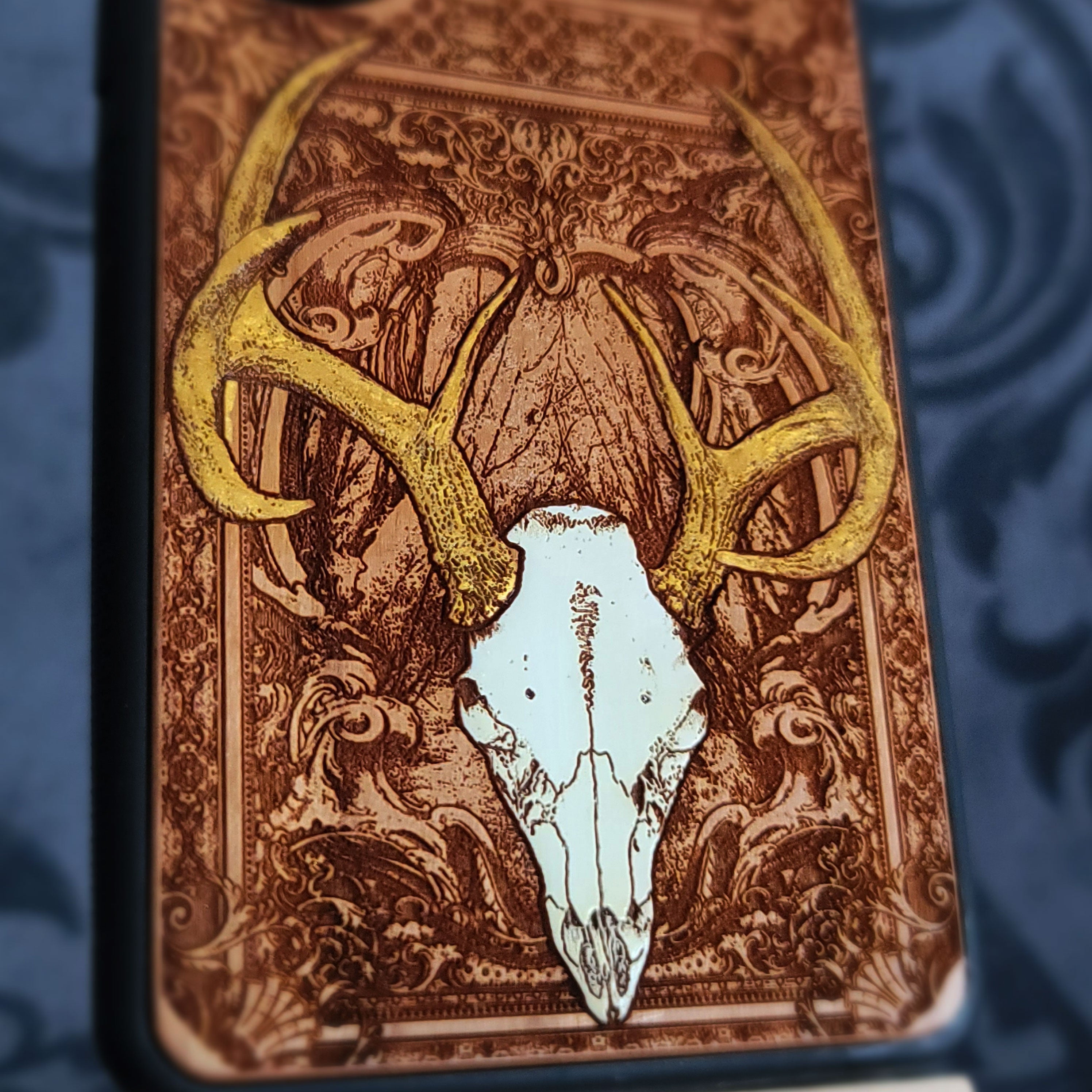 Deer Skull Wood Phone Case Hand Painted