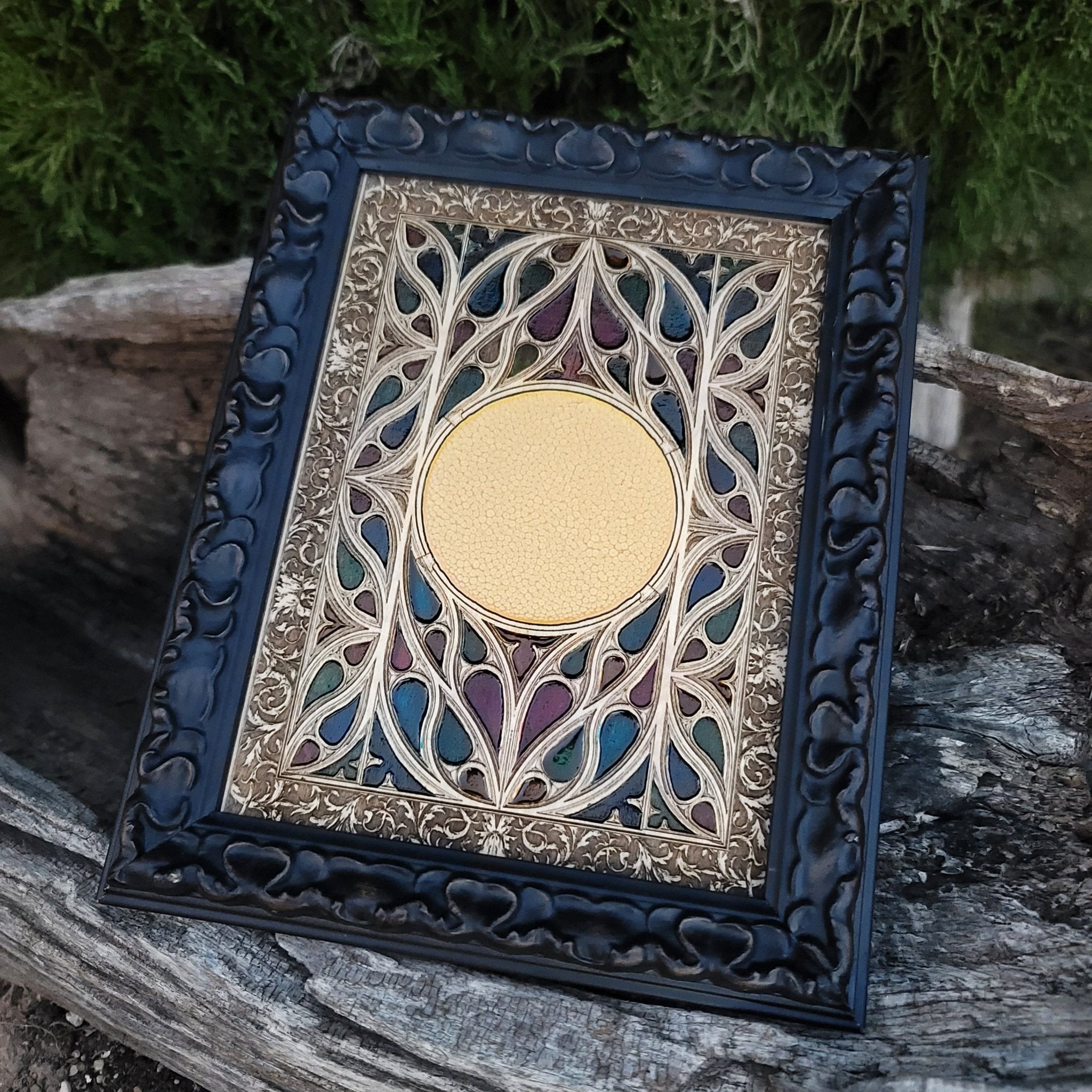 Personalized gothic arch wood panel featuring your unique symbol.