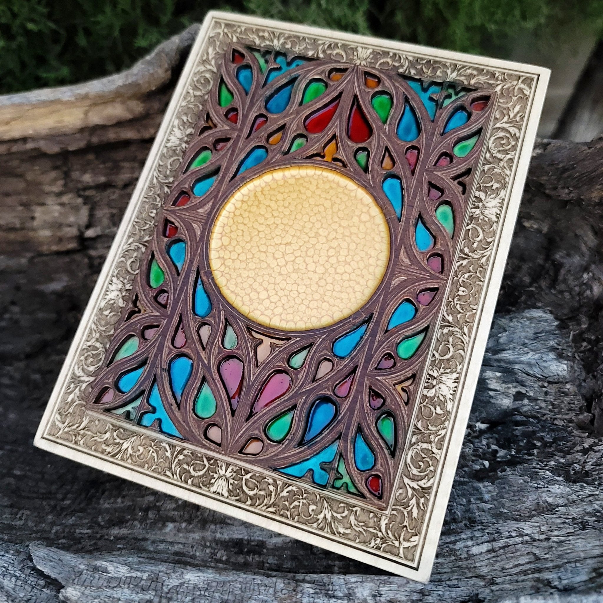 Cherrywood gothic window panel personalized with your choice of symbol.
