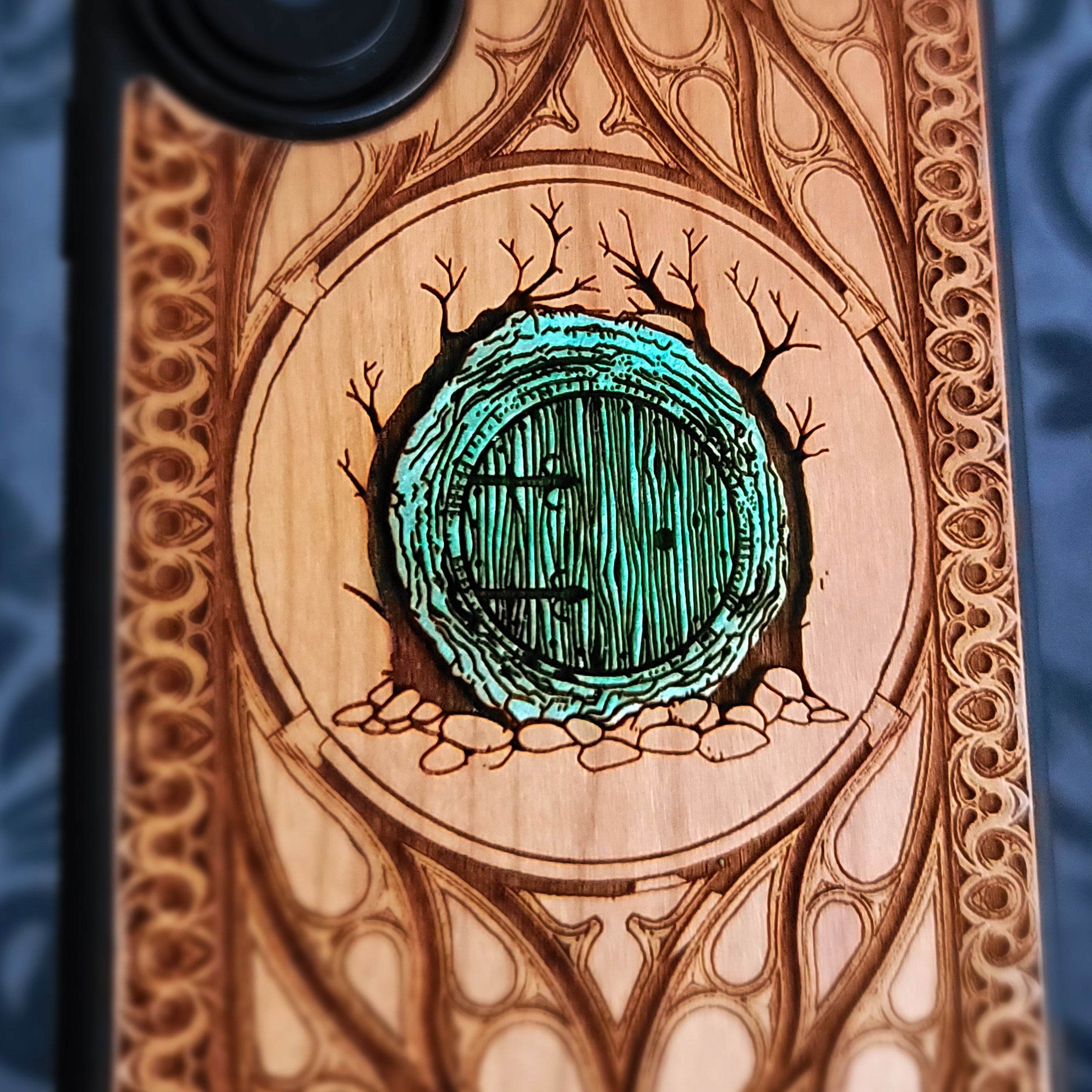Hobbit Door Wood Phone Case - Green Hand Painted