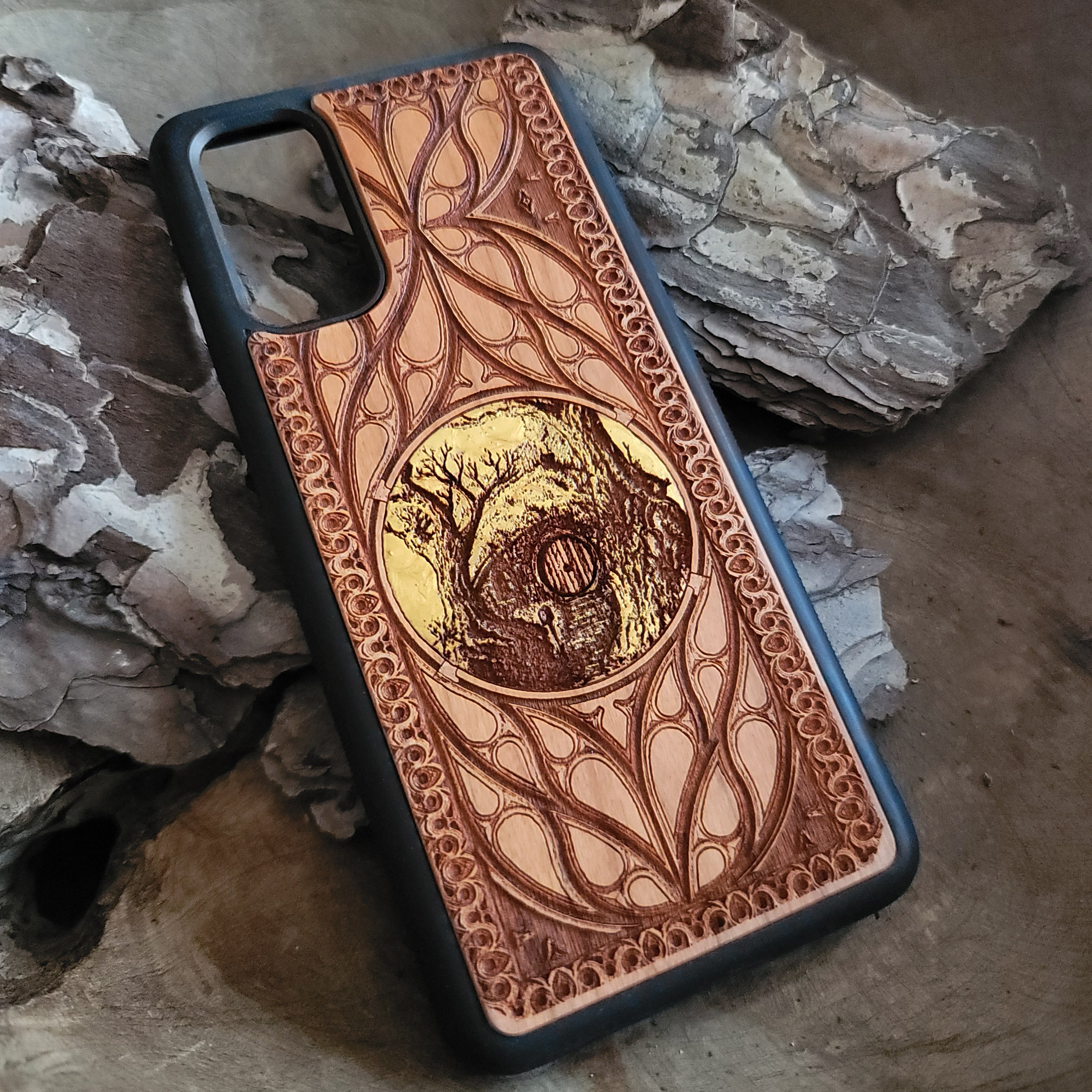 iPhone & Samsung Galaxy Wood Phone Case - Premium Wood Phone Cases: Gothic, Viking, and Ornate Hand Painted
