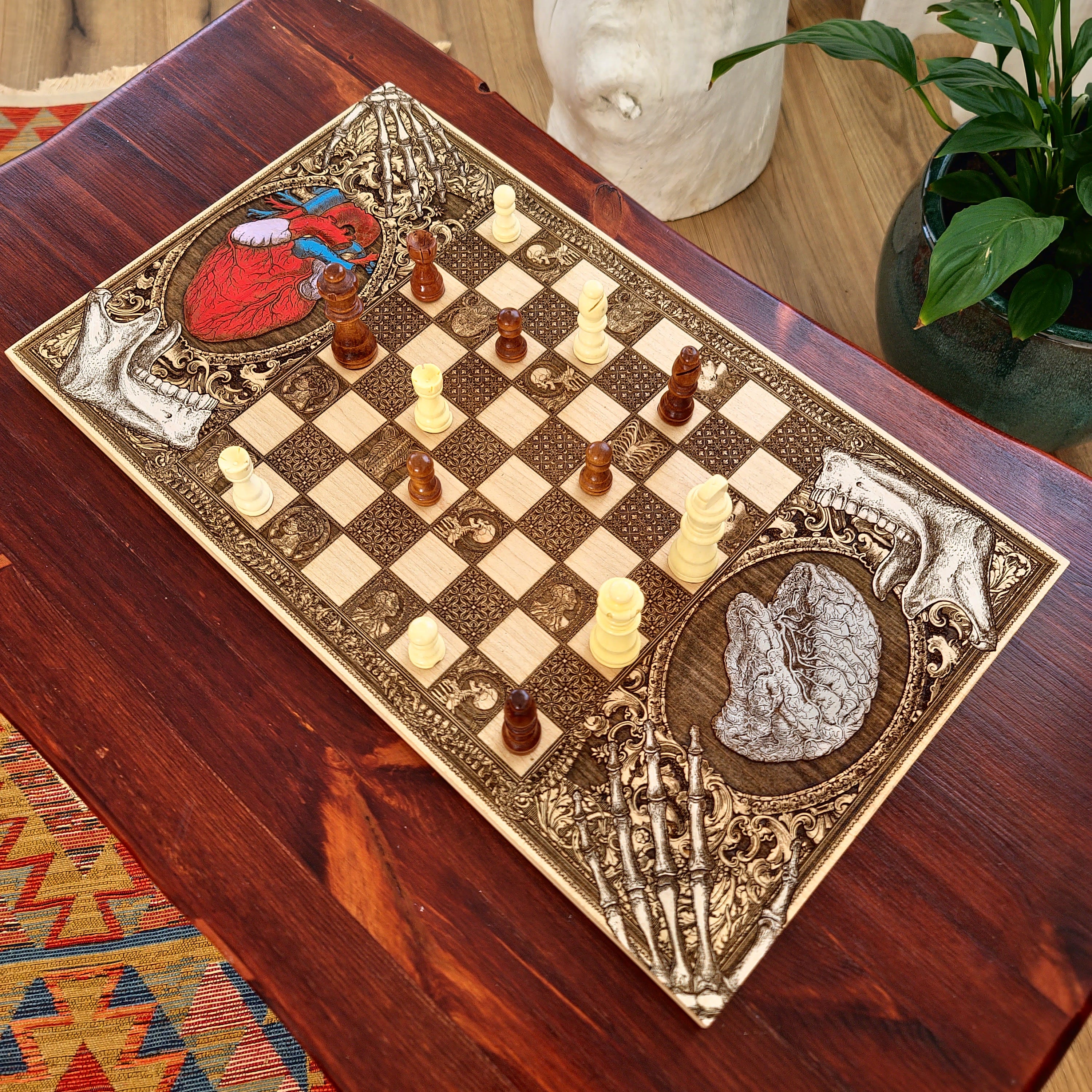 Human Anatomy Chess Board Hand Painted