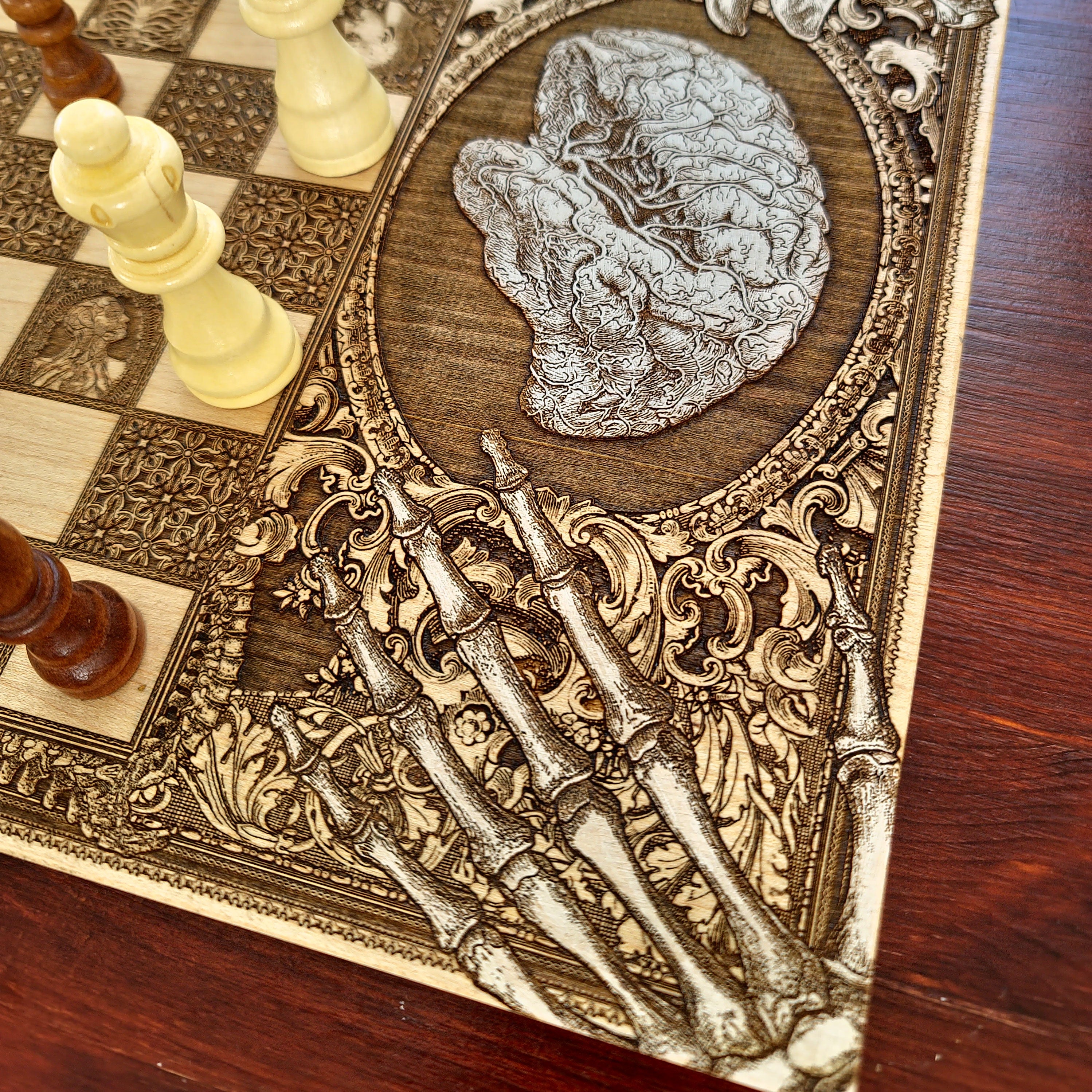 Human Anatomy Chess Board Hand Painted