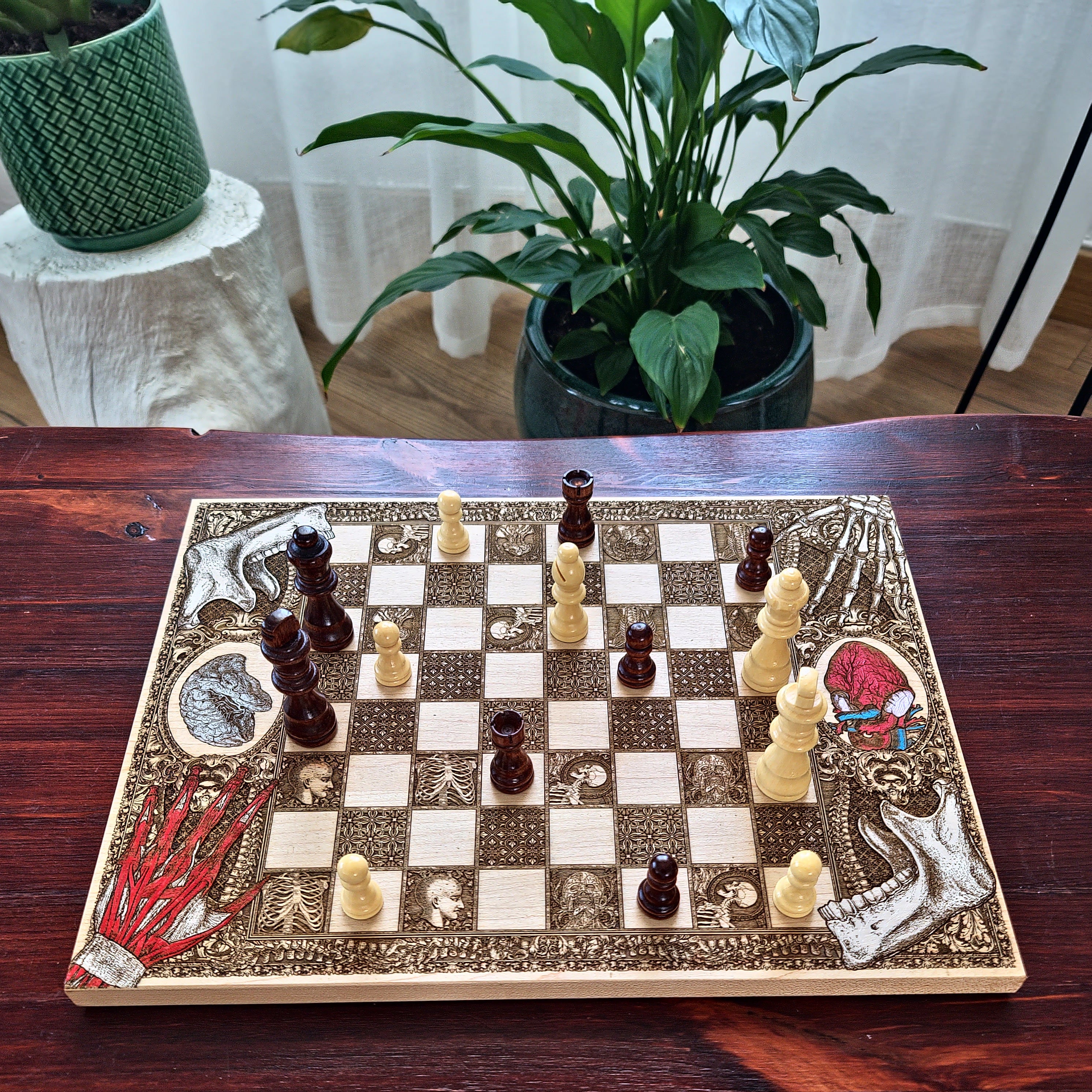 Human Anatomy Wood Chess Board - Ideal Gift for Doctor, Medical Student School Graduation - Custom Wooden Art with Anatomical