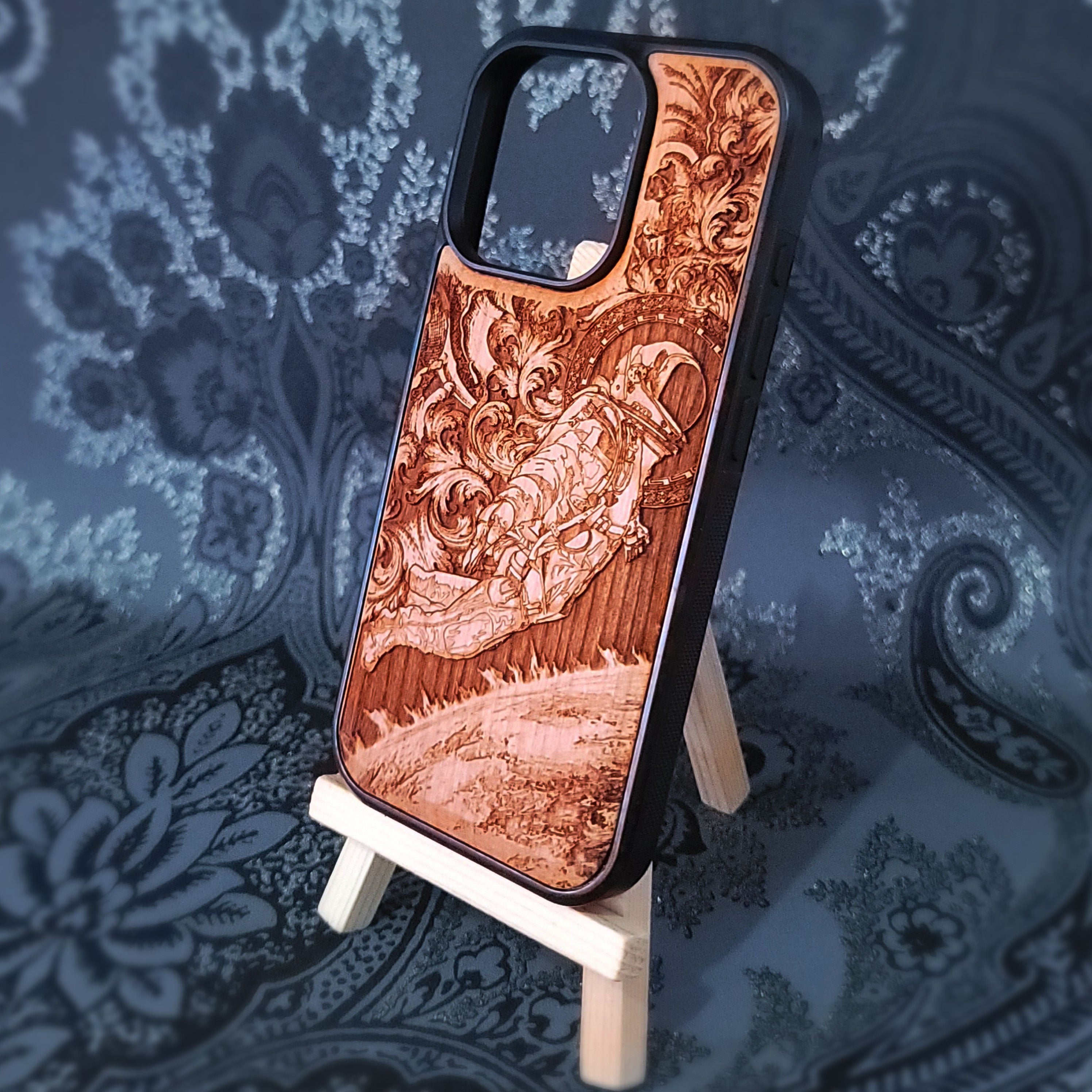 astronaut wood phone case compatible with iPhone and Samsung Galaxy, featuring cosmic space art design.