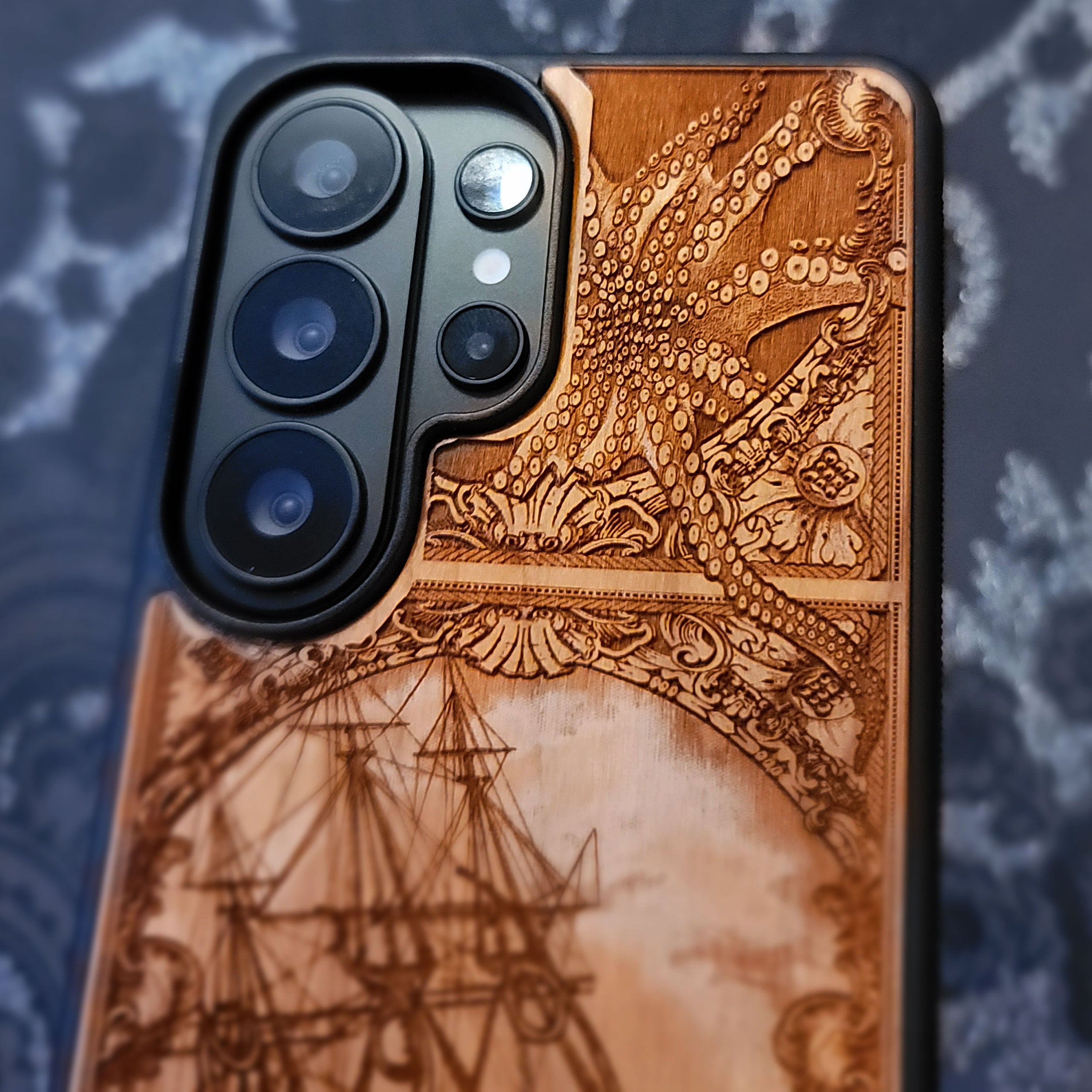 Kraken & The Ship - Wood Phone Case