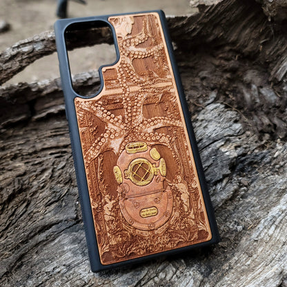 iPhone & Samsung Galaxy Wood Phone Case -Artwork "Deep Diver" Hand Painted