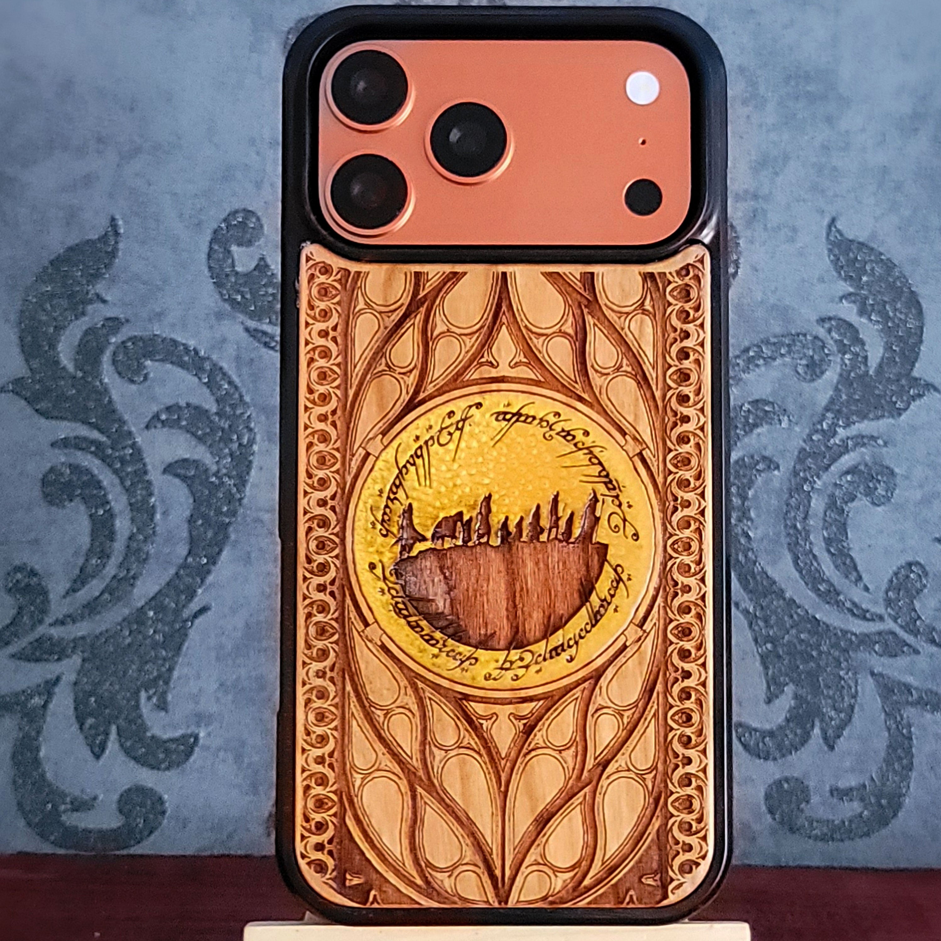 The Fellowship LOTR Wood Phone Case Golden Hand Painted