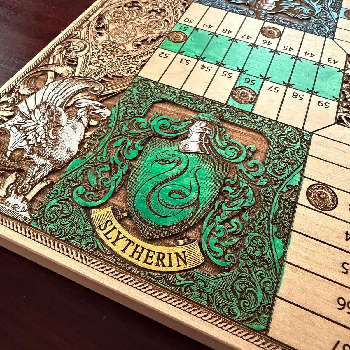 Harry Potter Hogwarts Houses Wooden Parcheesi Board