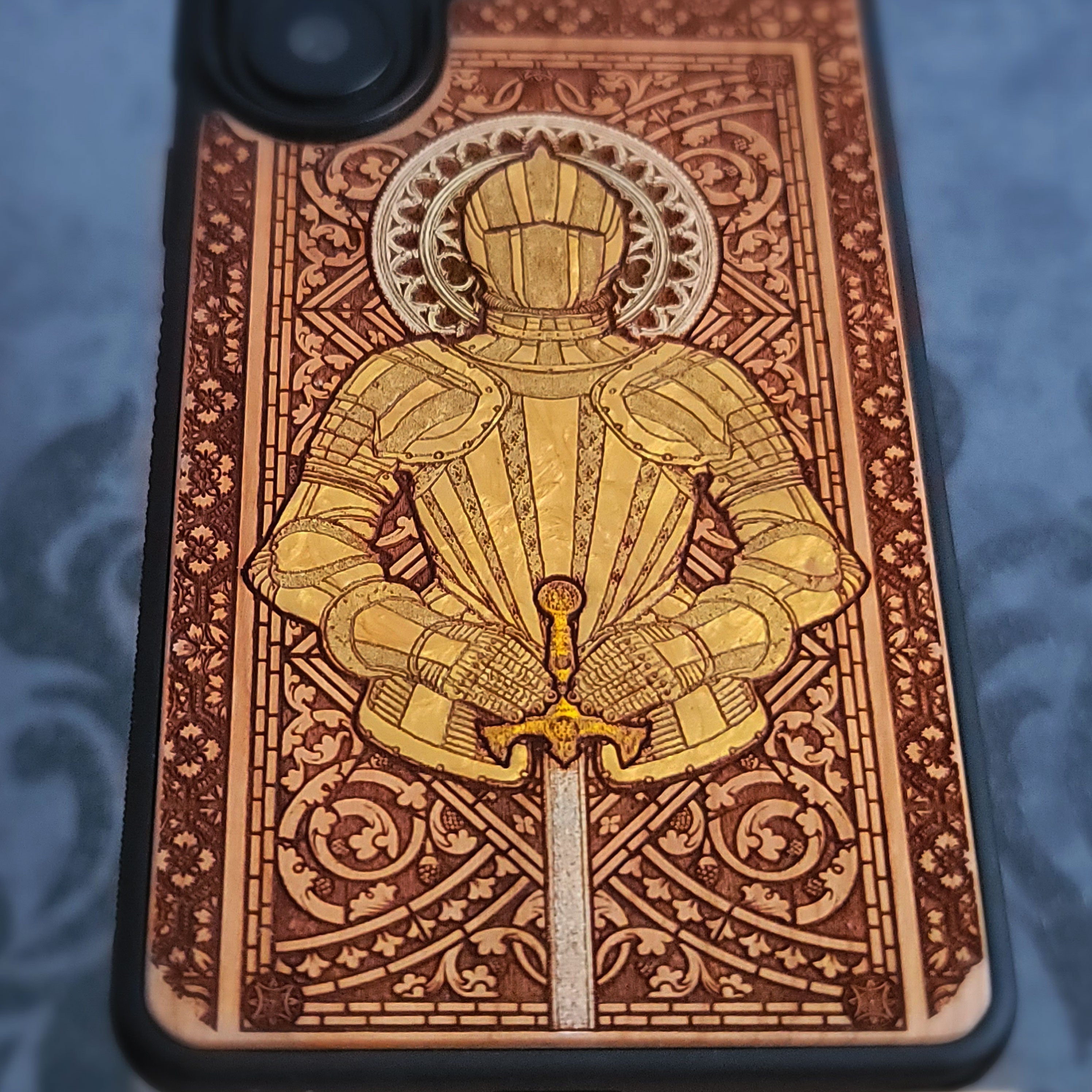 Medieval Knight "Honor" - Wood Phone Case - Gold Painted