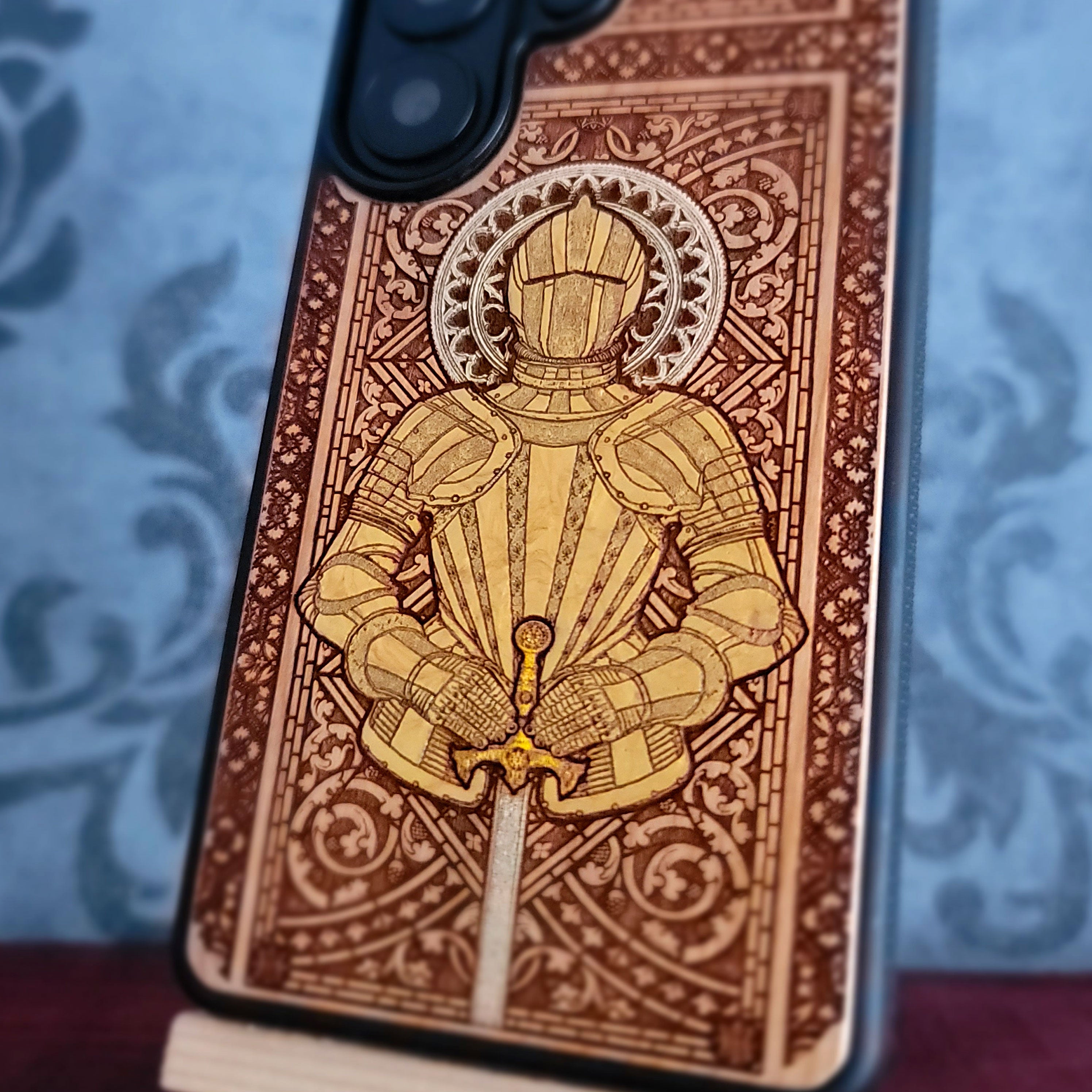 Medieval Knight "Honor" - Wood Phone Case - Gold Painted