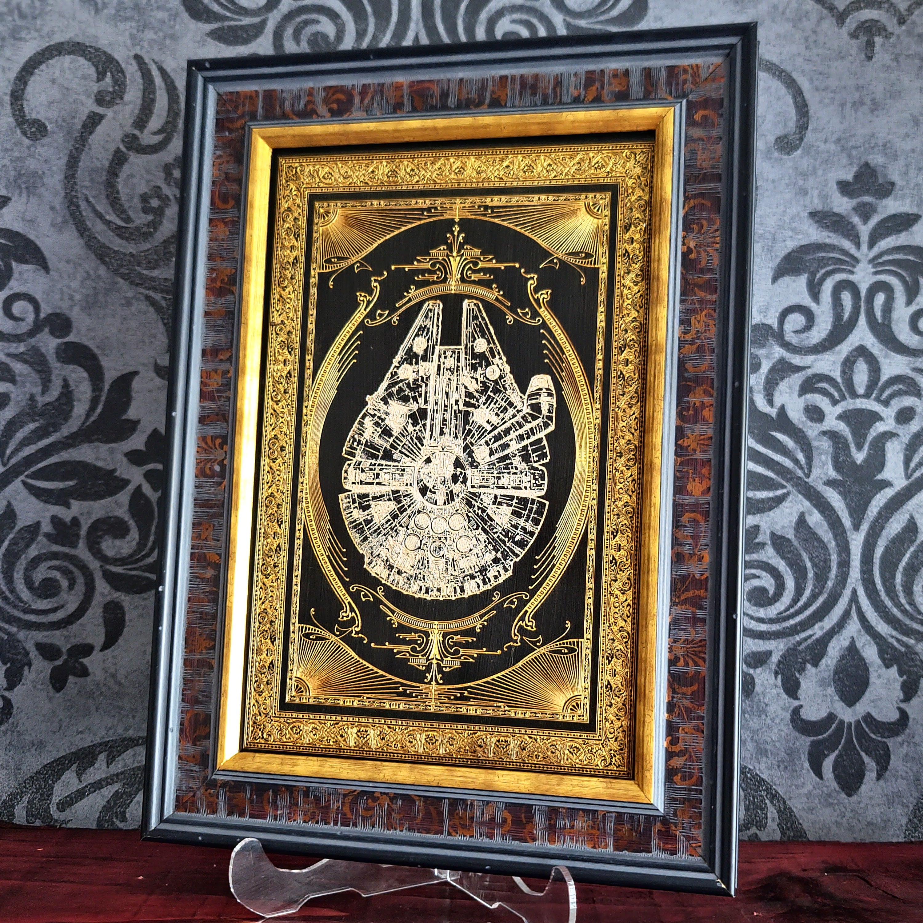 framed Millennium Falcon Ship Star wars - Unique Movie Lover Gift for 5th Year Wood Anniversary for Husband or wife. Geek anniversary personalized present idea.