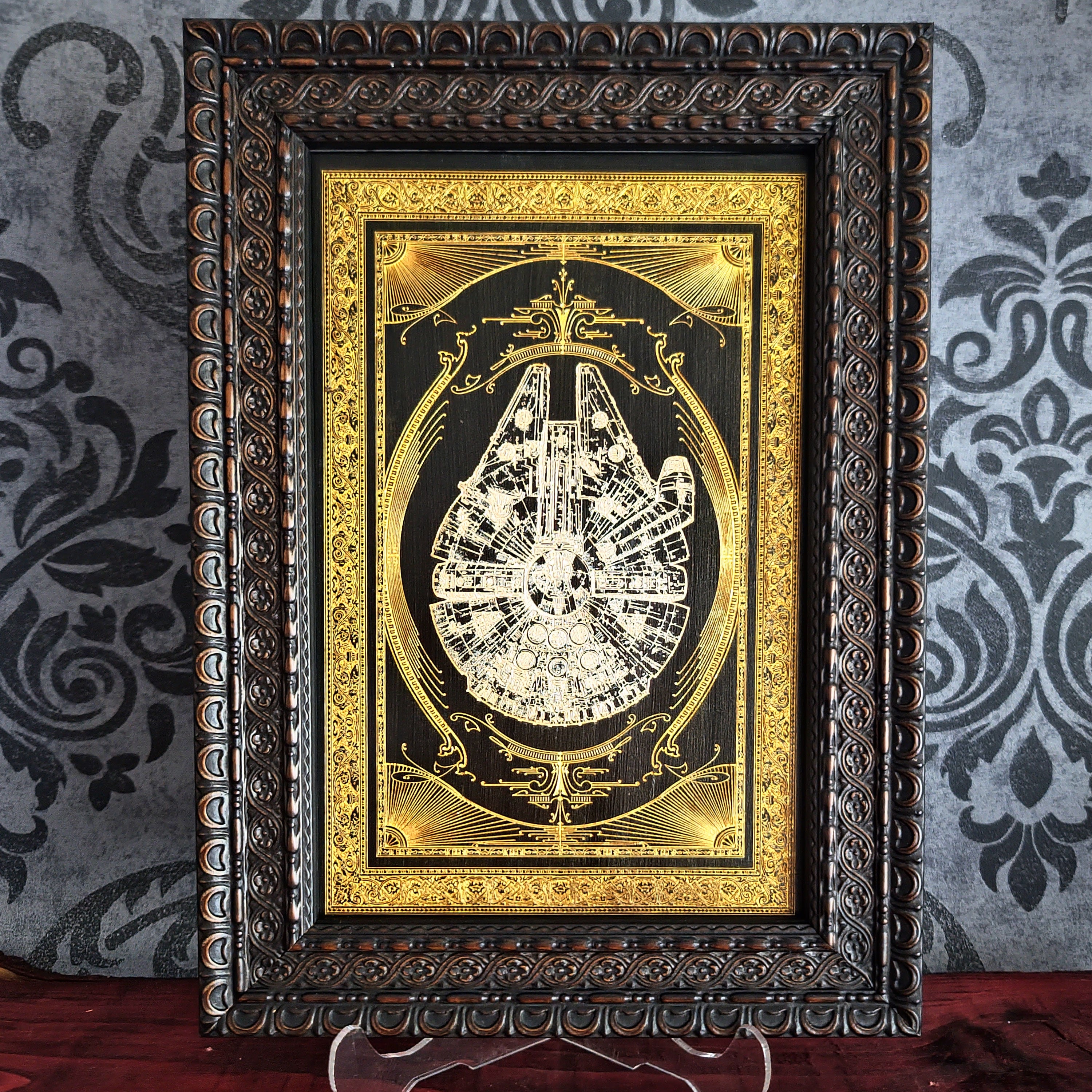 framed Millennium Falcon Ship Star wars - Unique Movie Lover Gift for 5th Year Wood Anniversary for Husband or wife. Geek anniversary personalized present idea.