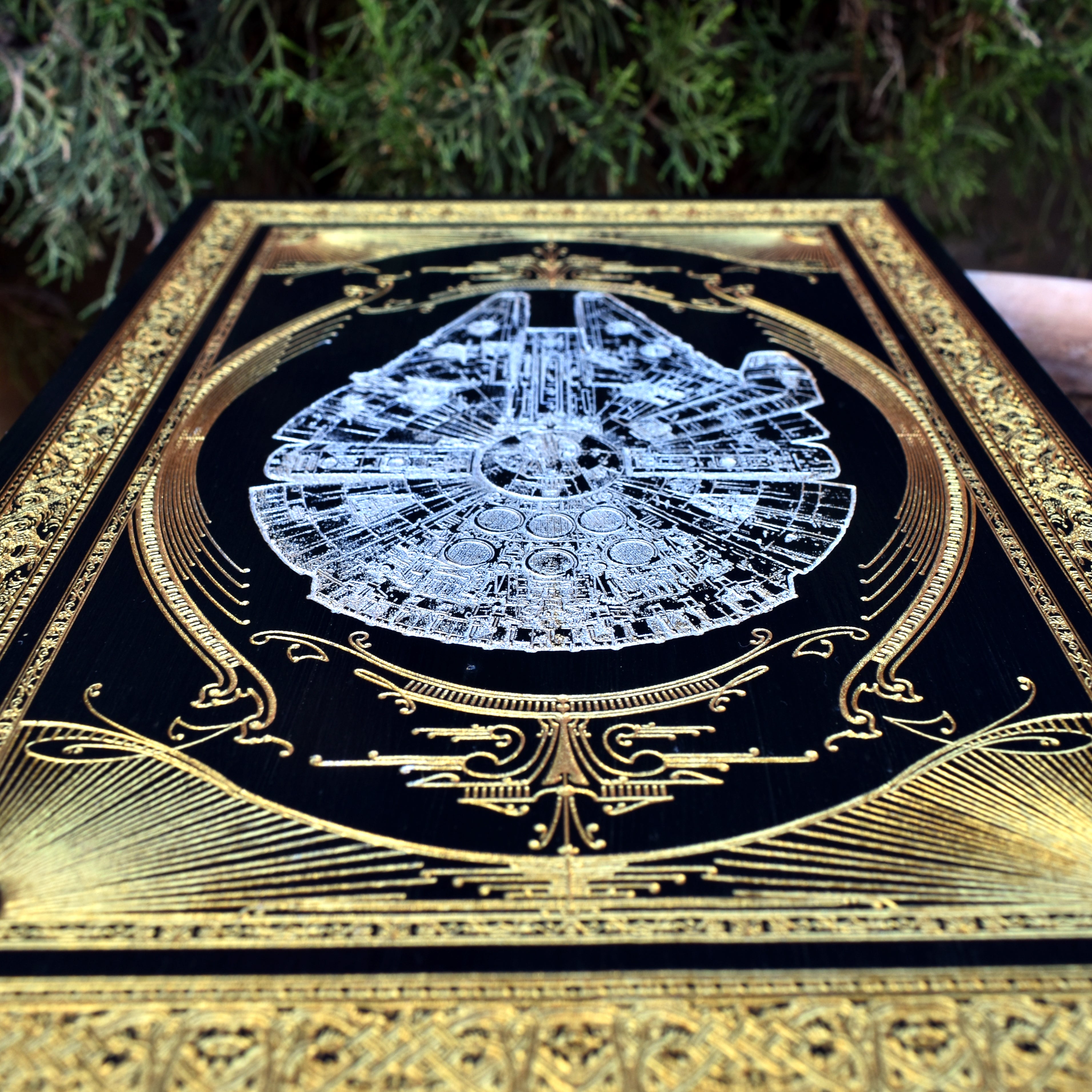 Unique sci-fi wood gift featuring iconic Star Wars spaceship design.