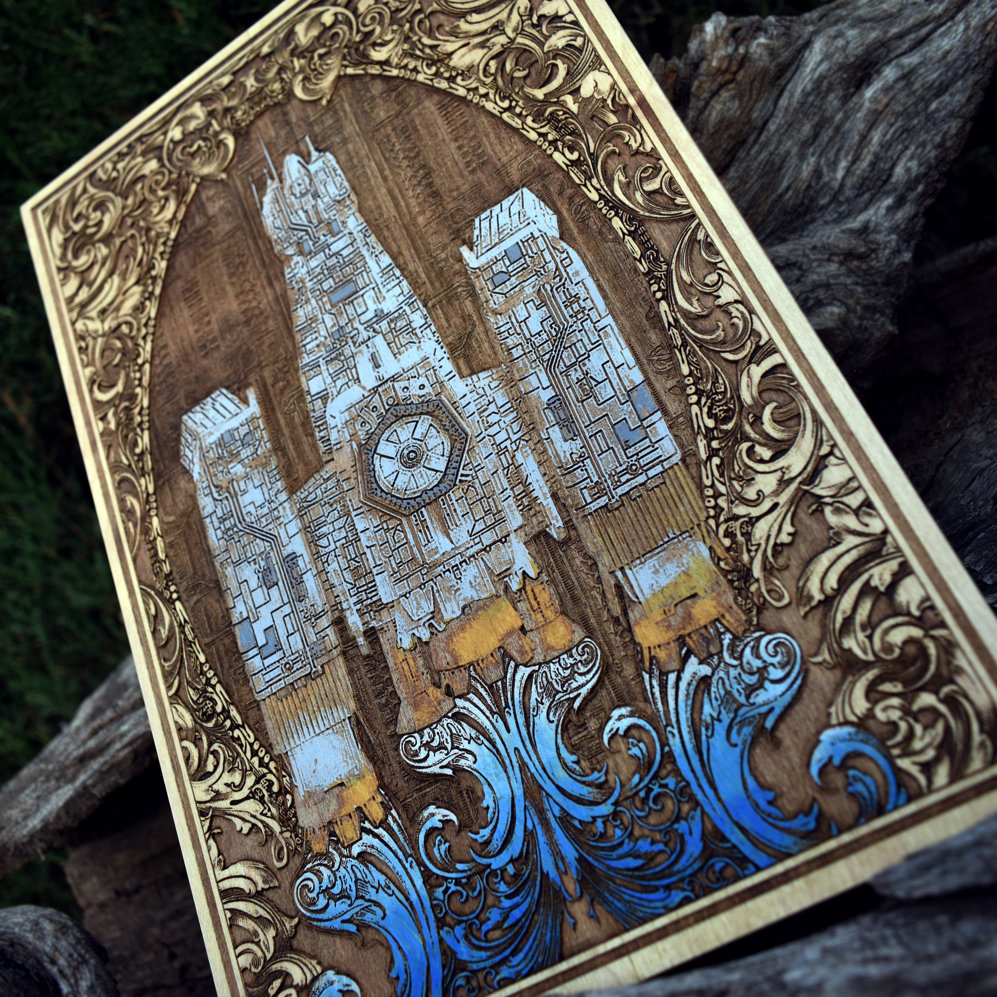 Alien movie-inspired Nostromo ship laser-engraved on premium wood.