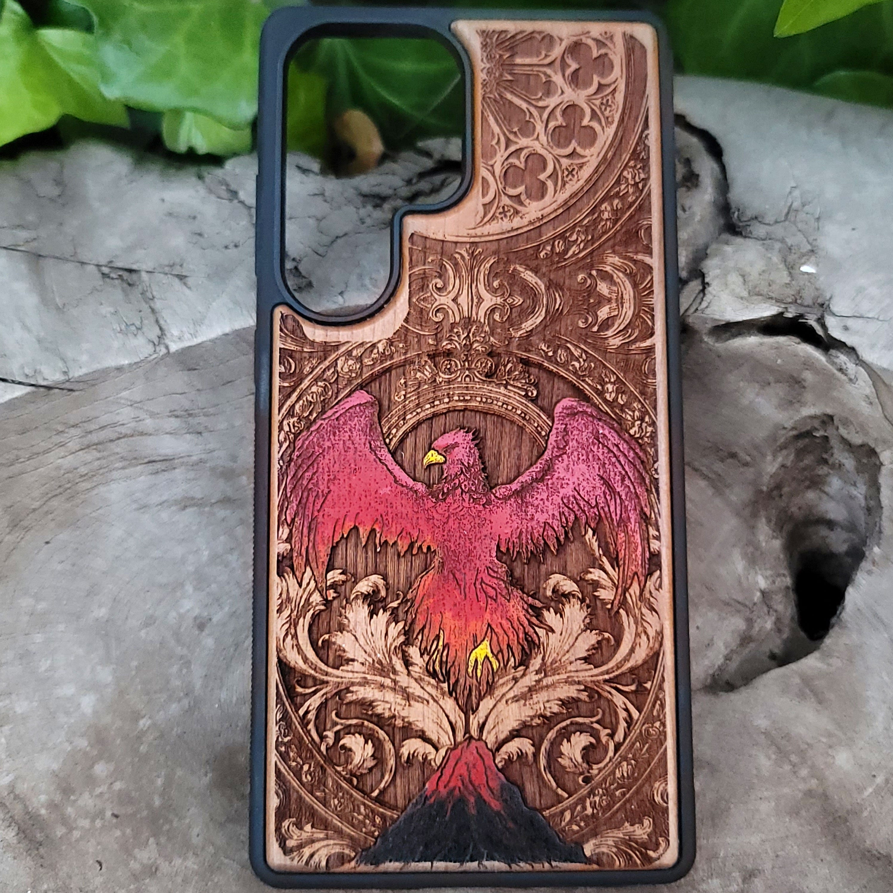 Phoenix Bird Wood Phone Case - Hand Painted