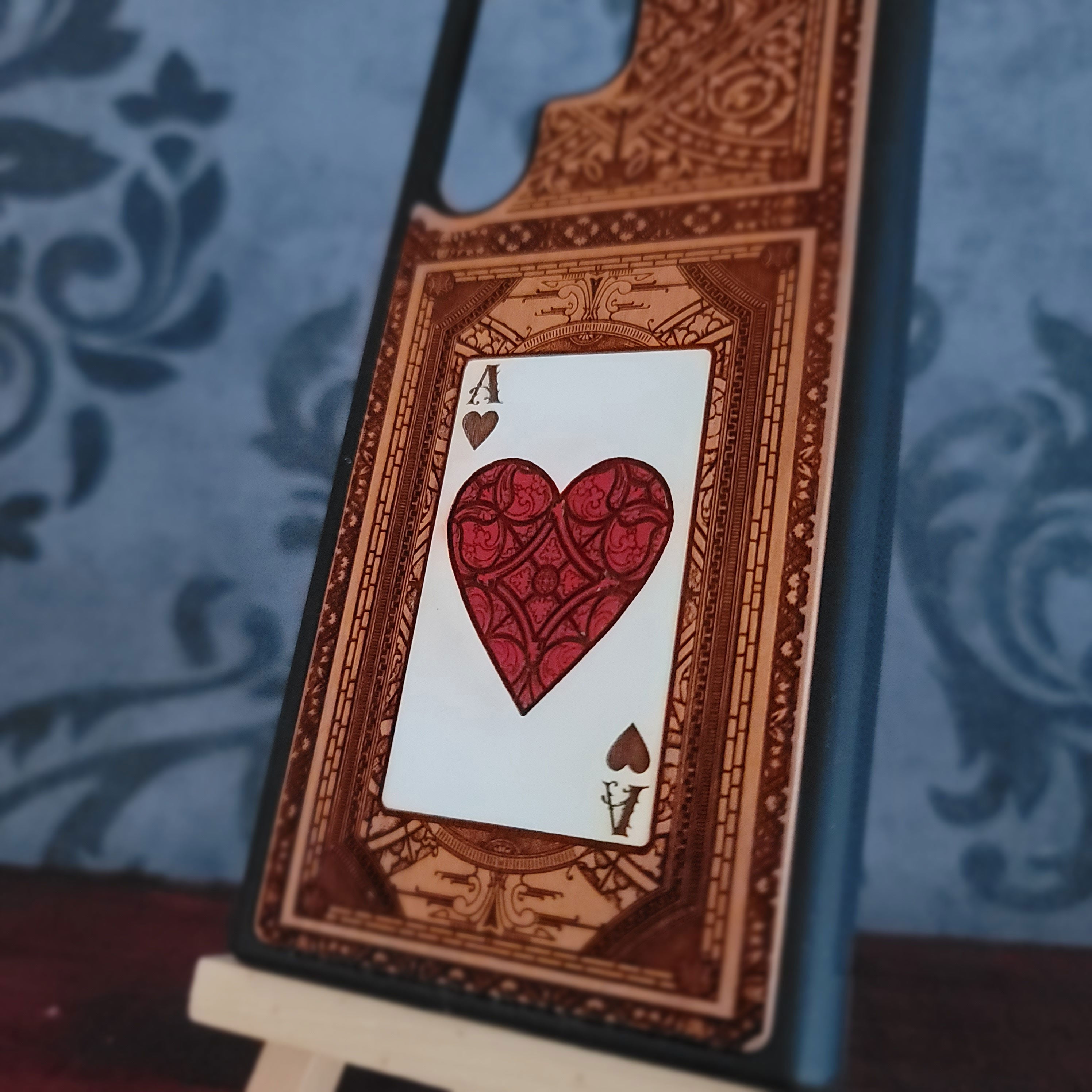 Ace of Hearts - Wood Phone Case - Hand Painted