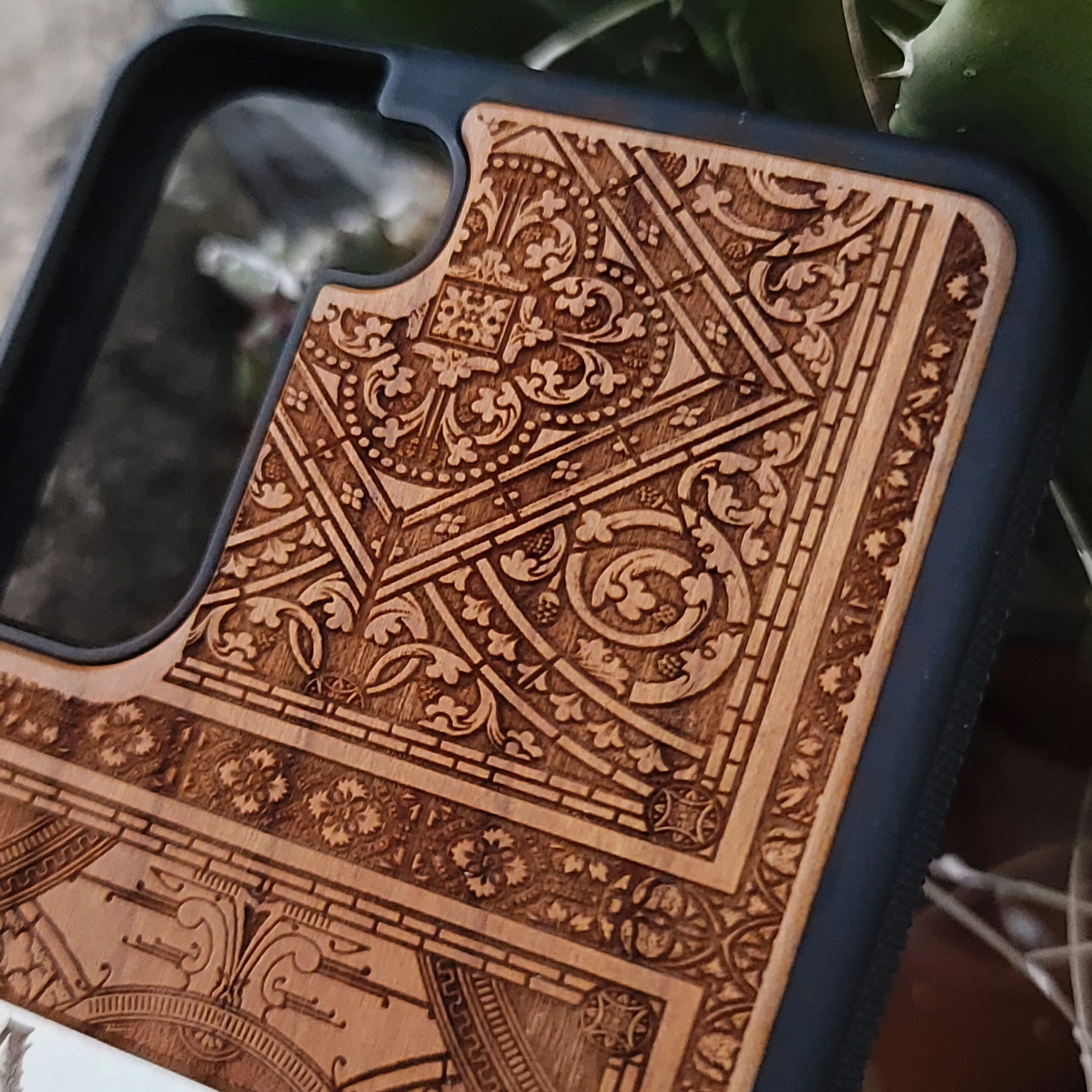 Engraved and painted Ace of Hearts wood phone case for iPhone and Galaxy