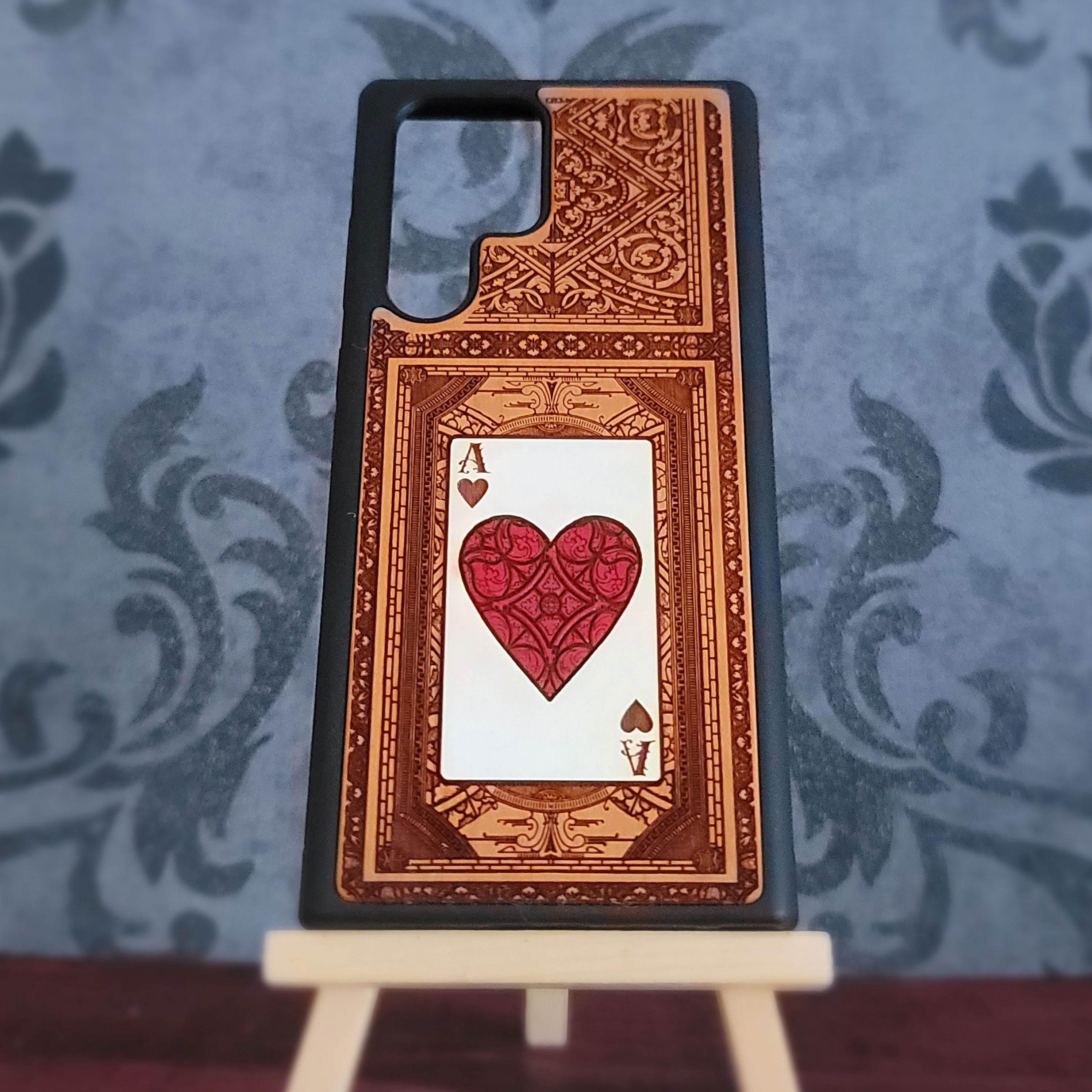 Ace of Hearts - Wood Phone Case - Hand Painted