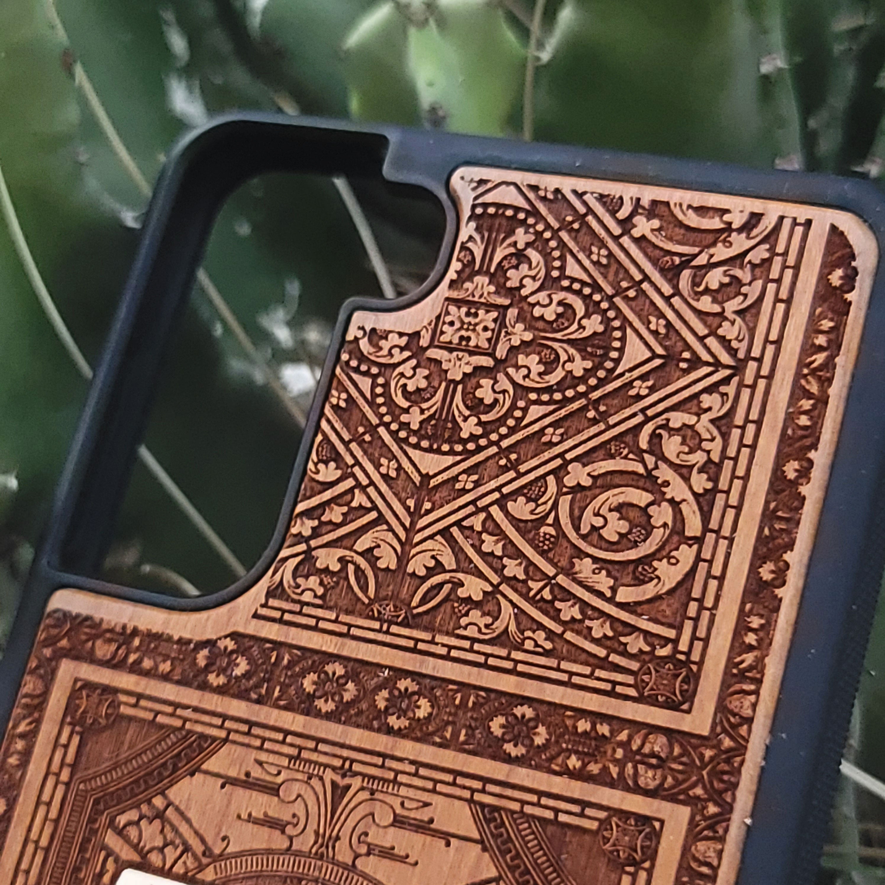Engraved and painted Ace of Spades wood phone case for iPhone and Galaxy