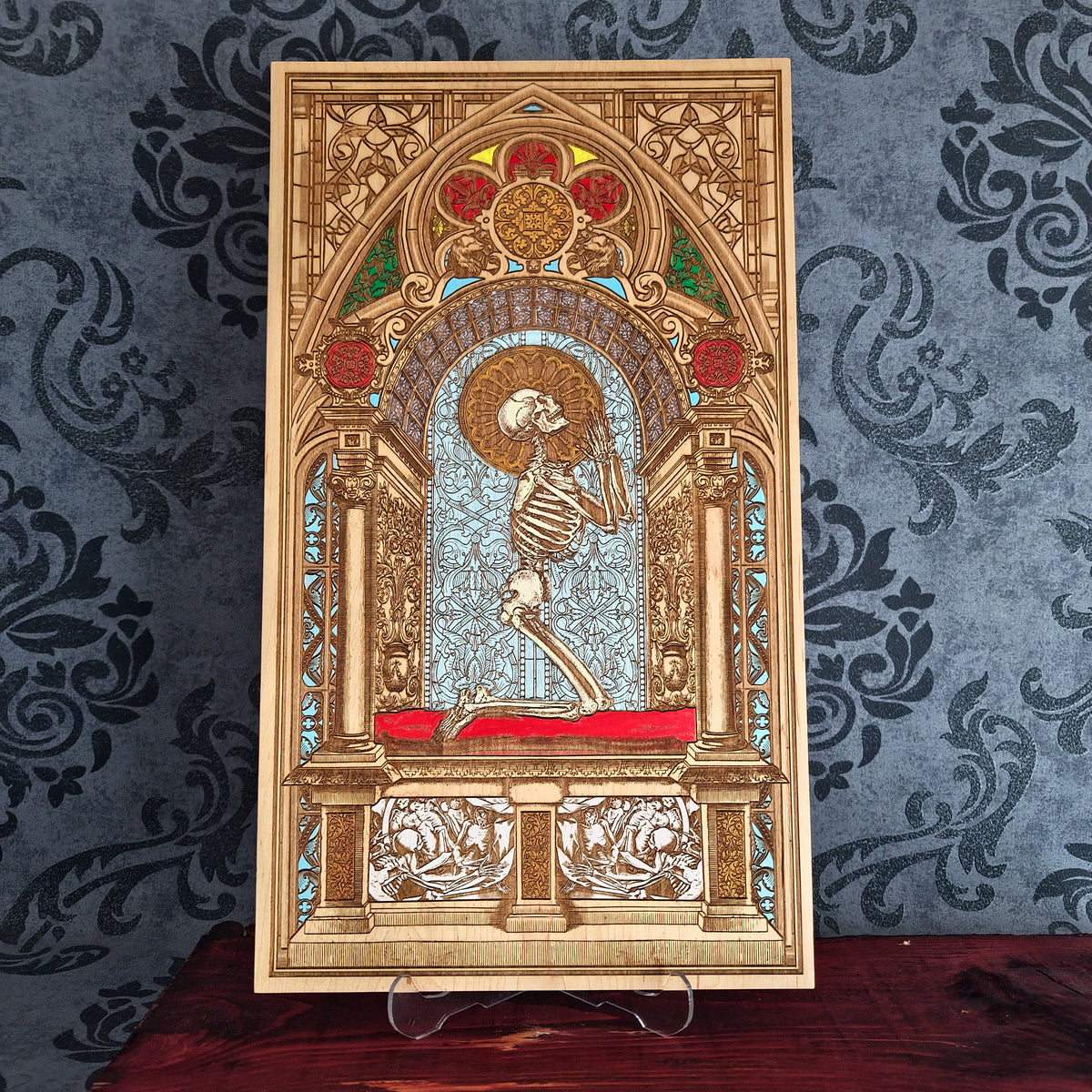 Handmade wooden wall art with gothic details - unique design