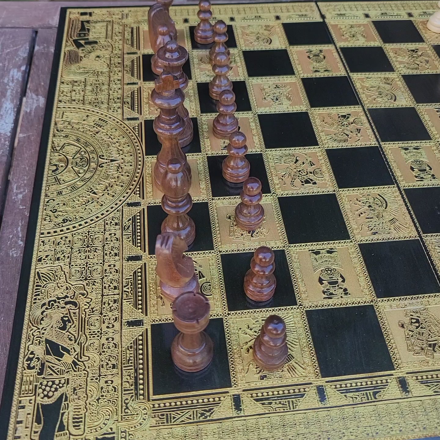 Aztec Chess Board - Black & Gold - A3 Large Size