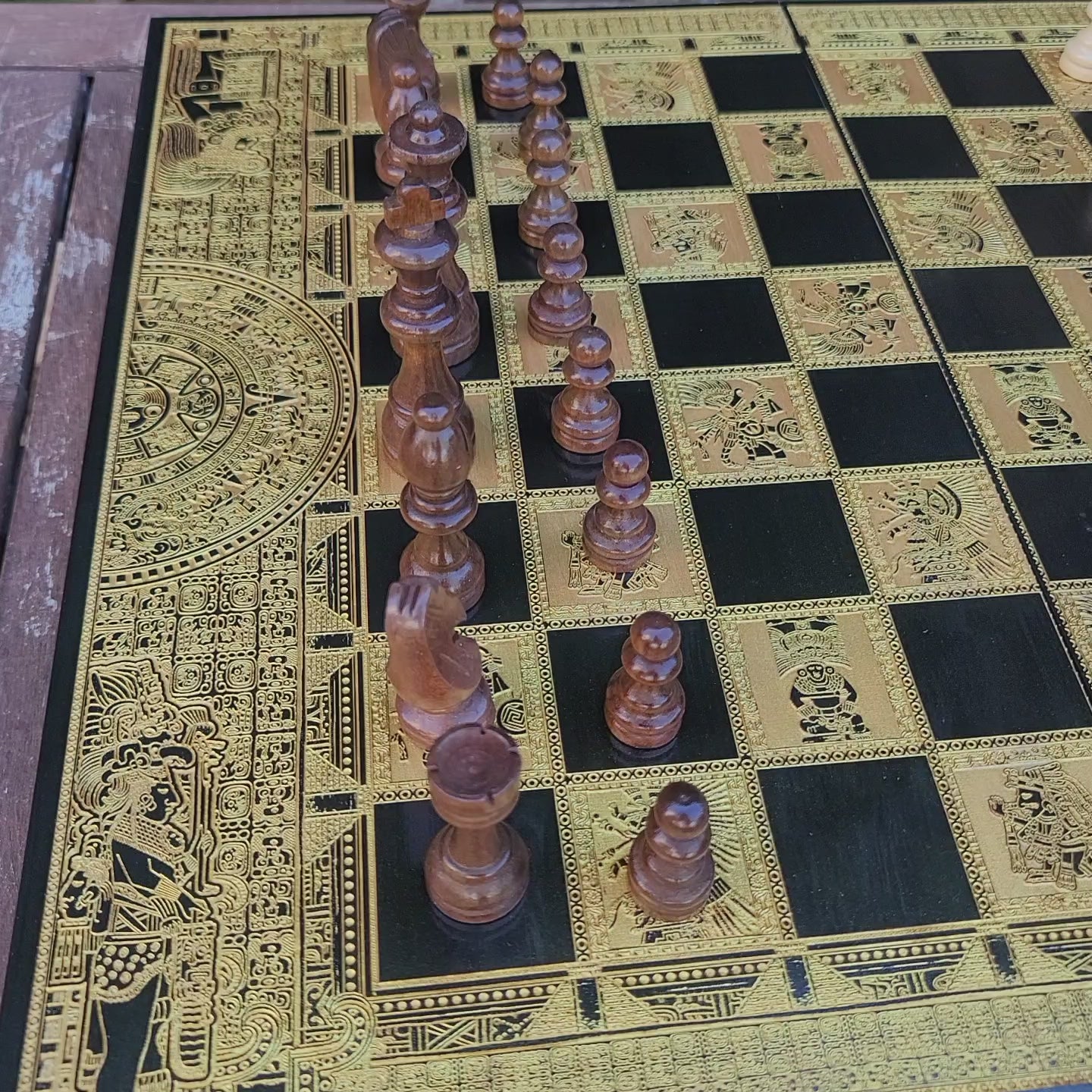 Aztec Chess Board - Black & Gold - Tournament Size