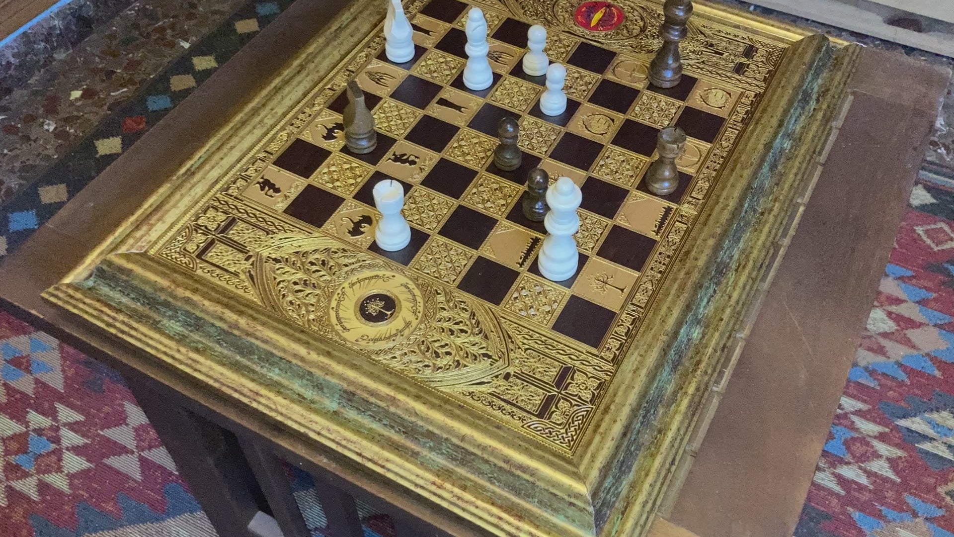 Fantasy Chess Board - Walnut & Gold - A3 Large Size