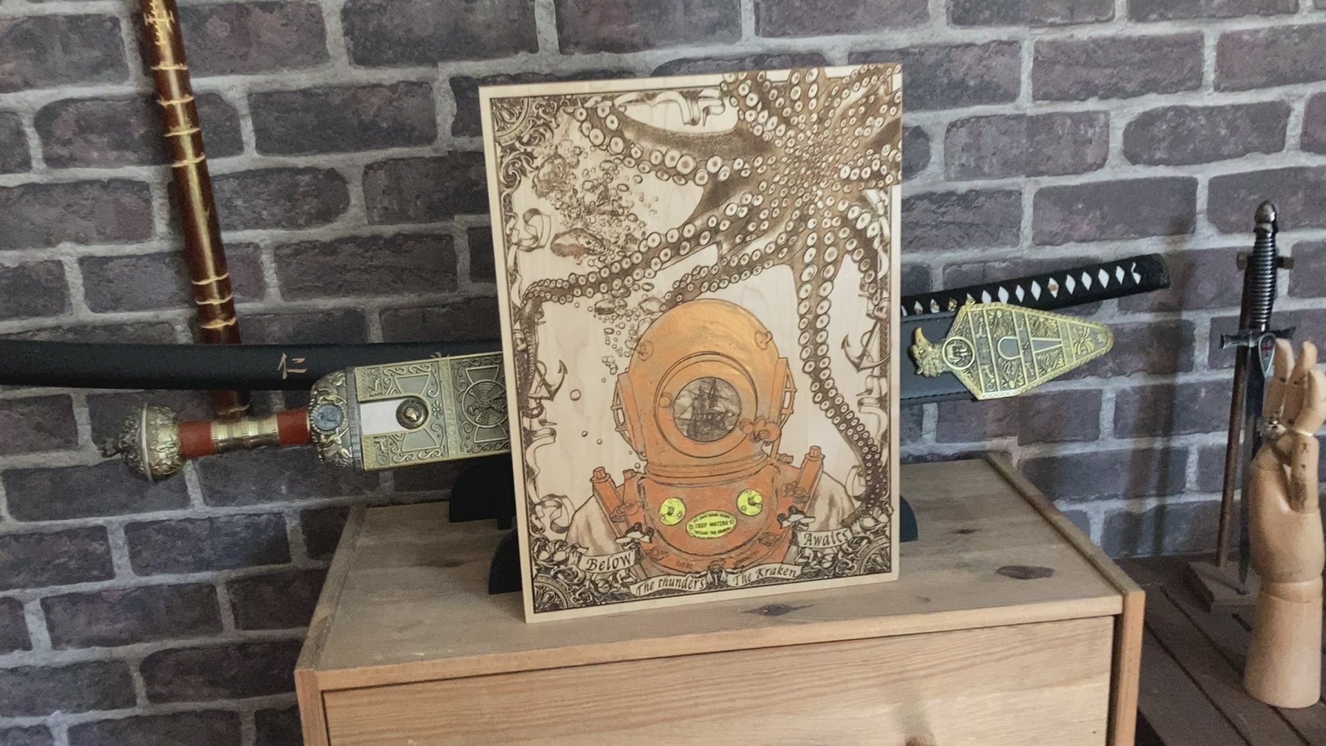 Maritime kraken wood wall decor for sea lovers and pirate fans