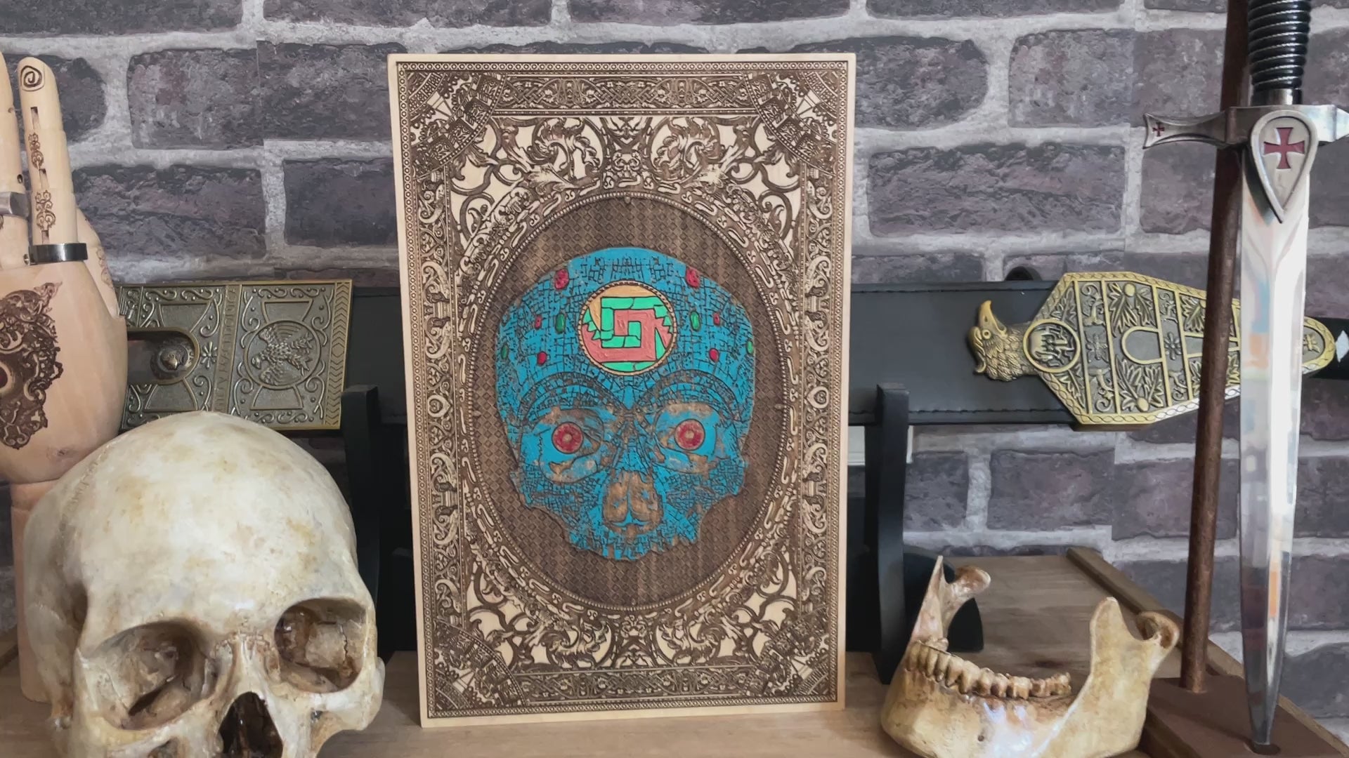 Aztec Skull Medium Hand Painted