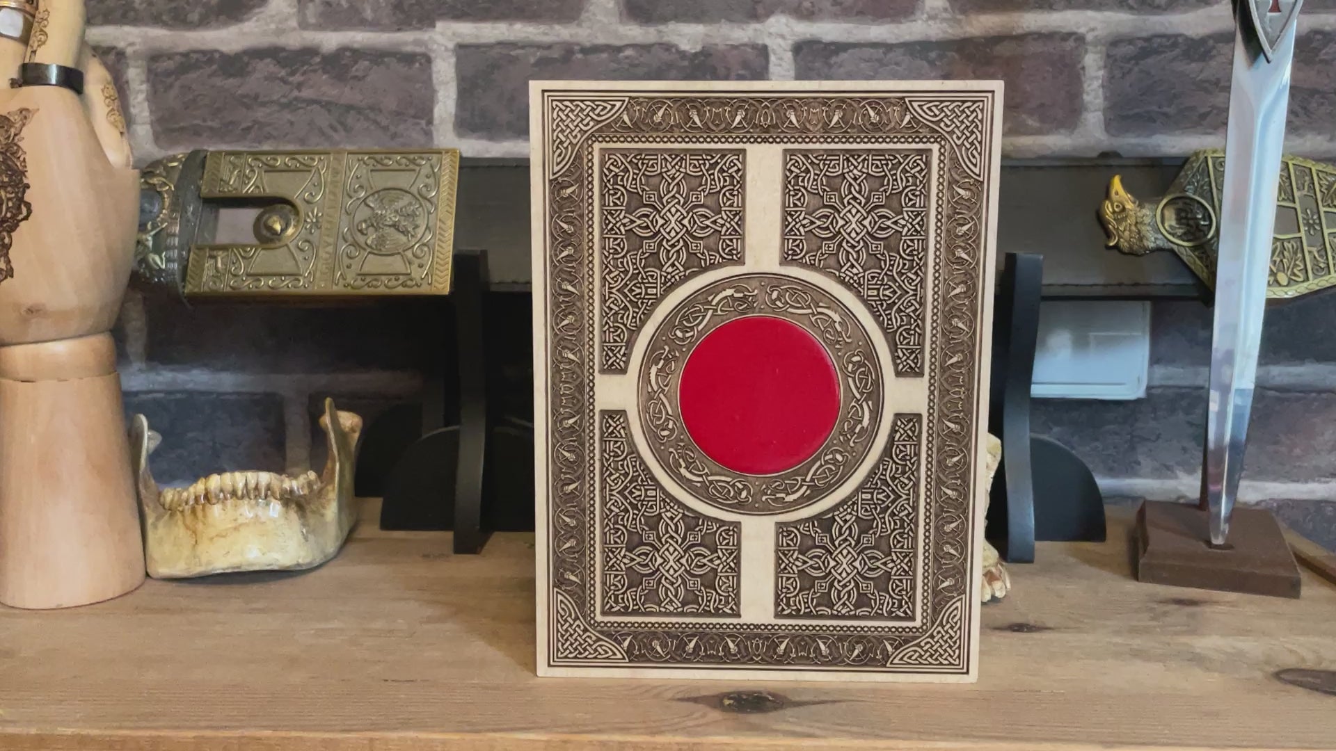 Engraved Celtic wooden panel with a central customizable design element