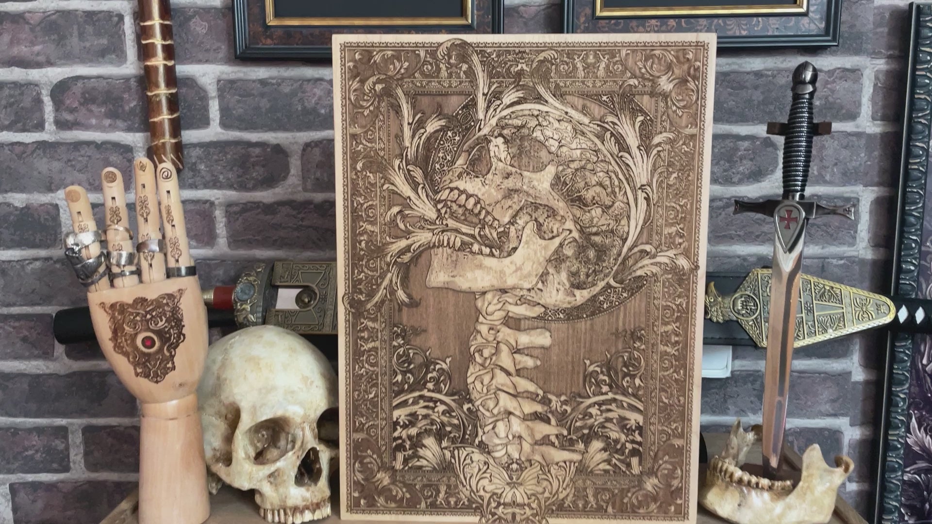 Skeleton face wood art for horror and tattoo lovers