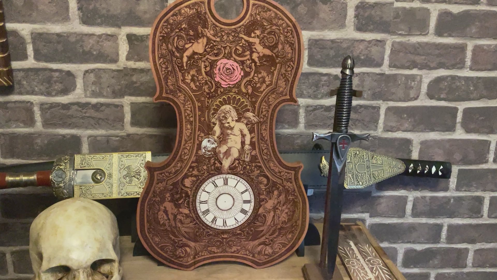Load video: Handcrafted violin-shaped artwork made from premium cedar wood, featuring intricate laser engraving and fine detailing. A unique blend of musical elegance and wood craftsmanship, perfect for collectors, violin enthusiasts, and art lovers.